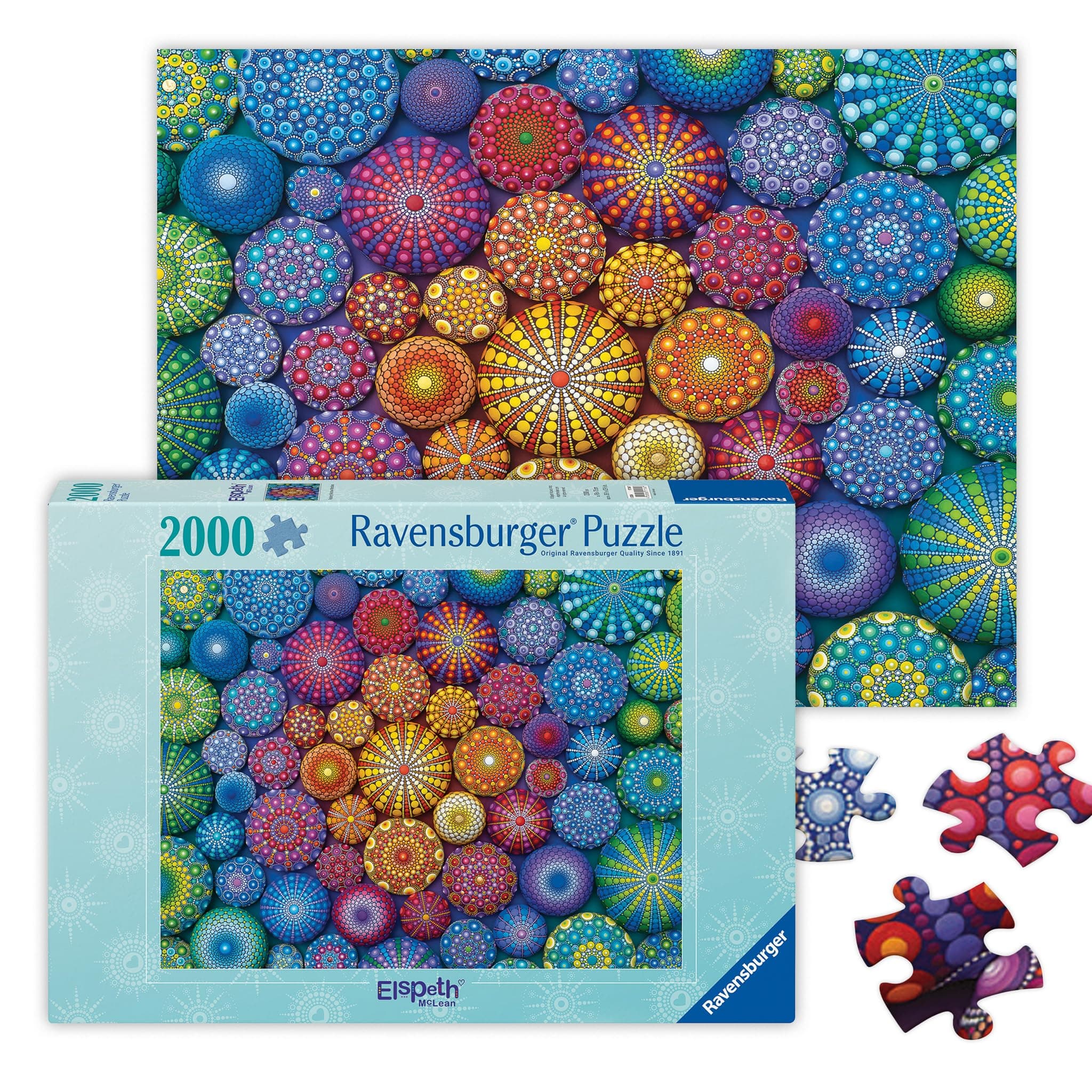 Ravensburger - Radiating Rainbow Mandalas - 2000 Piece Jigsaw Puzzle - Bold, Vivid Colors - Intricate Painted Stones in Rainbow Art - Frameable - Premium Quality - Puzzles for Adults