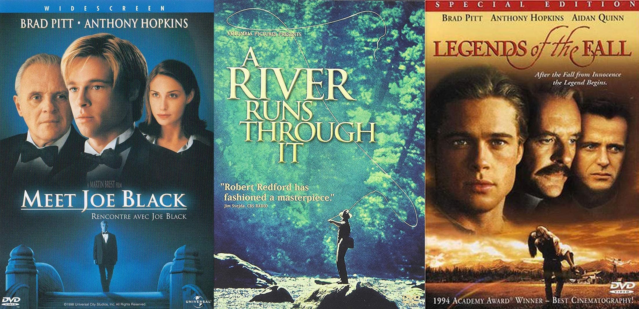 Early Hits Of THE Brad Pitt: A River Runs Through It + Legends Of The Fall + Meet Joe Black DVD Bundle