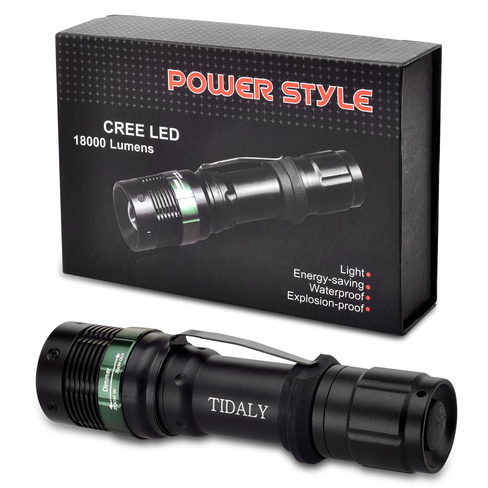 TIDALY Original Ultra High Brightness Luminous Output LED Mini Tactical Flashlight With Rechargeable Lithium Ion Battery and Charger