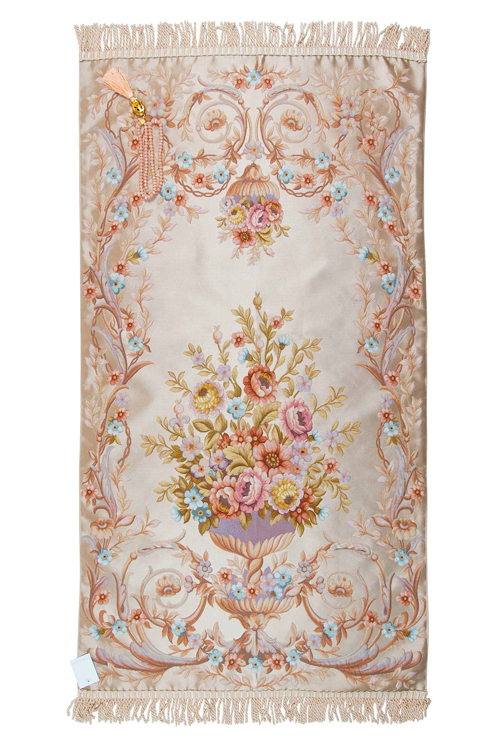 Sajda - Janamaz - Prayer Rug - Elegantly Designed Prayer Mat - Tasbih as a Gift - Silk Road Collection / Alexandria / Beige (Heavenly flowers)