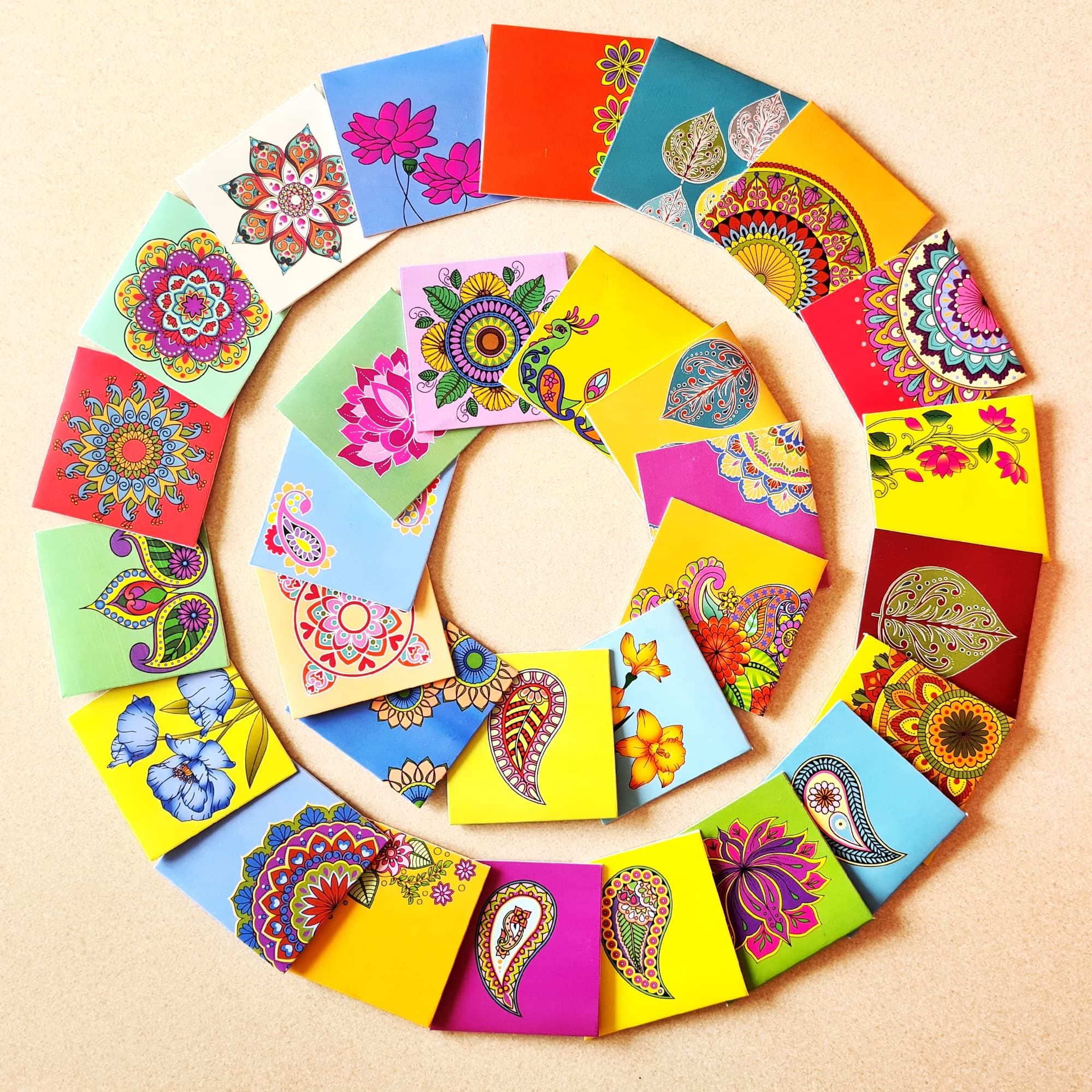 Ambiyaa 30 Pcs 6.5 cm x 6.5 cm Handmade Gift Tags in Mandala Paisley & Floral Designs,30 Labels