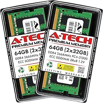 64GB Kit (2x32GB) DDR4 2666MHz PC4-21300 ECC SODIMM 2Rx8 Dual Rank 1.2V 260-Pin RAM Memory Upgrade Modules for Microserver, Workstation, and Networking Platforms