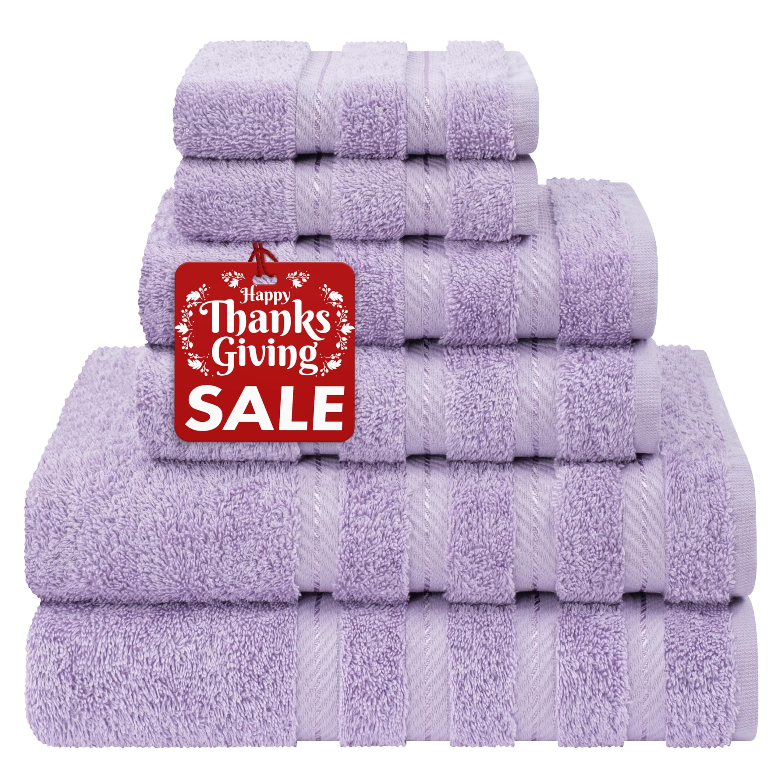 American Soft Linen Luxury 6 Piece Towel Set, 2 Bath Towels 2 Hand Towels 2 Washcloths, 100% Turkish Cotton Towels for Bathroom, Lilac Towel Sets