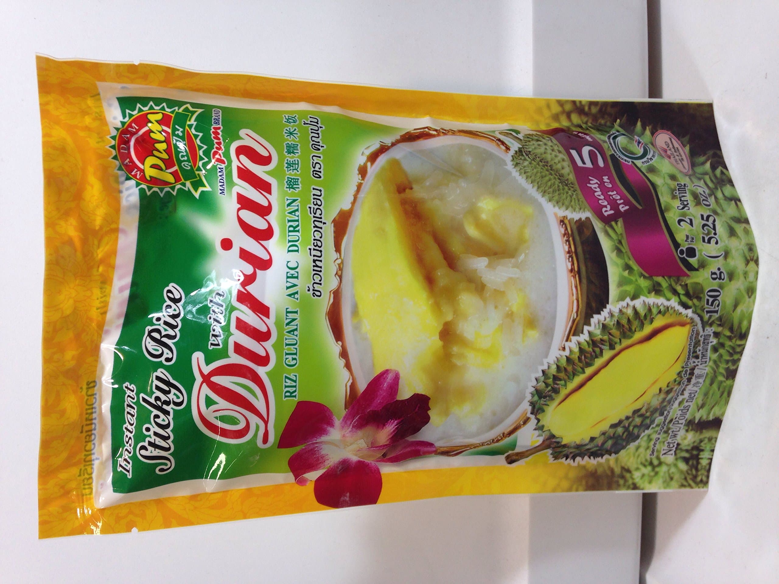 madam pum brand riz gluant avec durian (instant sticky rice with durian) - 5.25oz