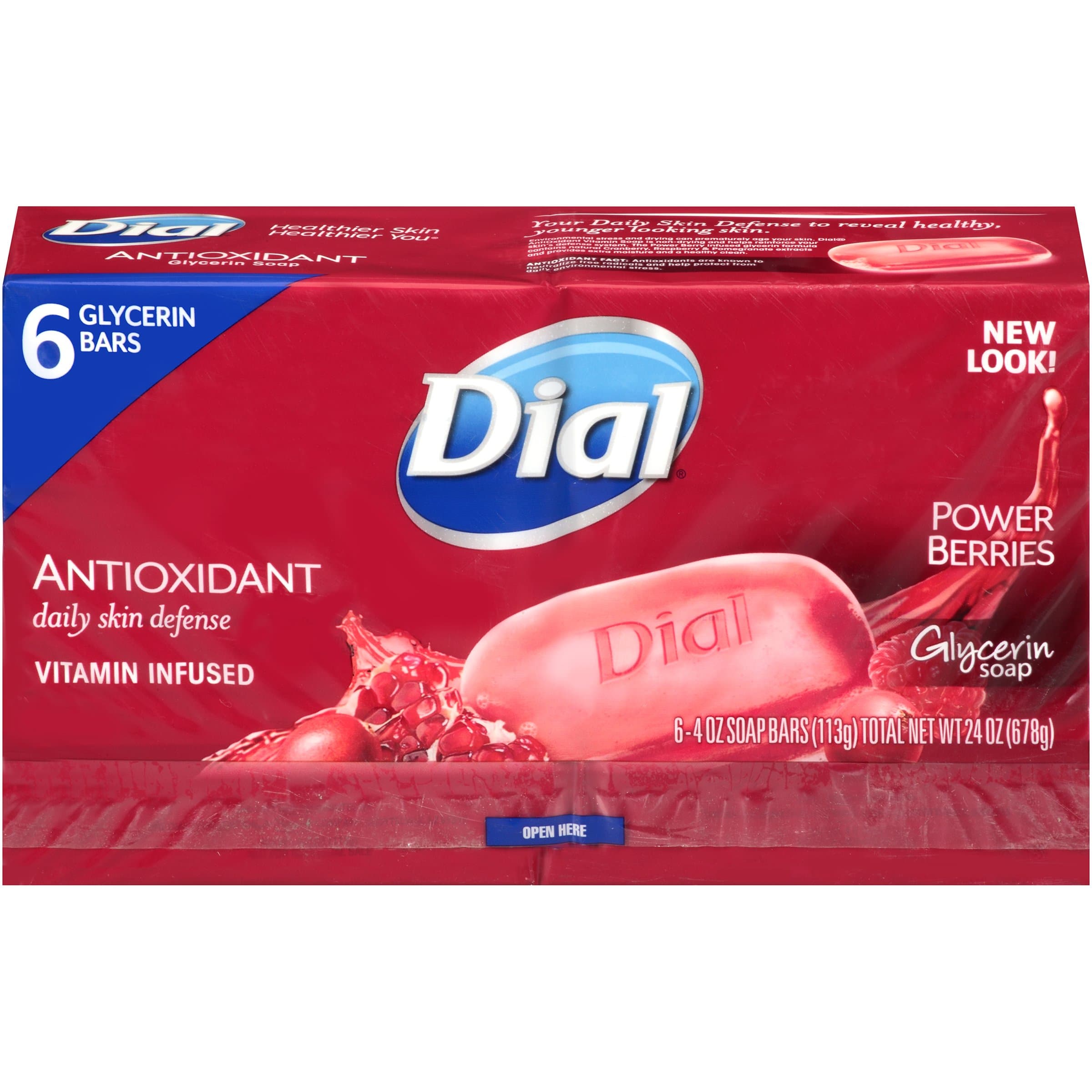 Dial Skin Care Bar Soap, Power Berries, 4 Ounce, 6 Bars