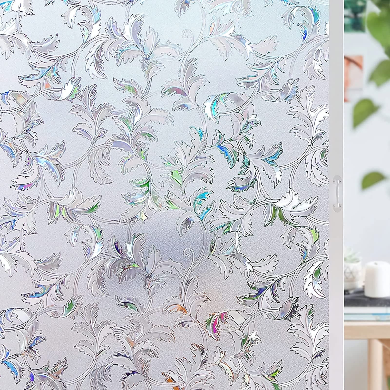 MAKINGTEC Stained Glass Window Film Privacy, Window Privacy Film Sun Blocking Anti UV Rainbow Window Clings 3D Decorative Window Vinyl Static Cling Window Sticker,17.5 x 78.7 Inches