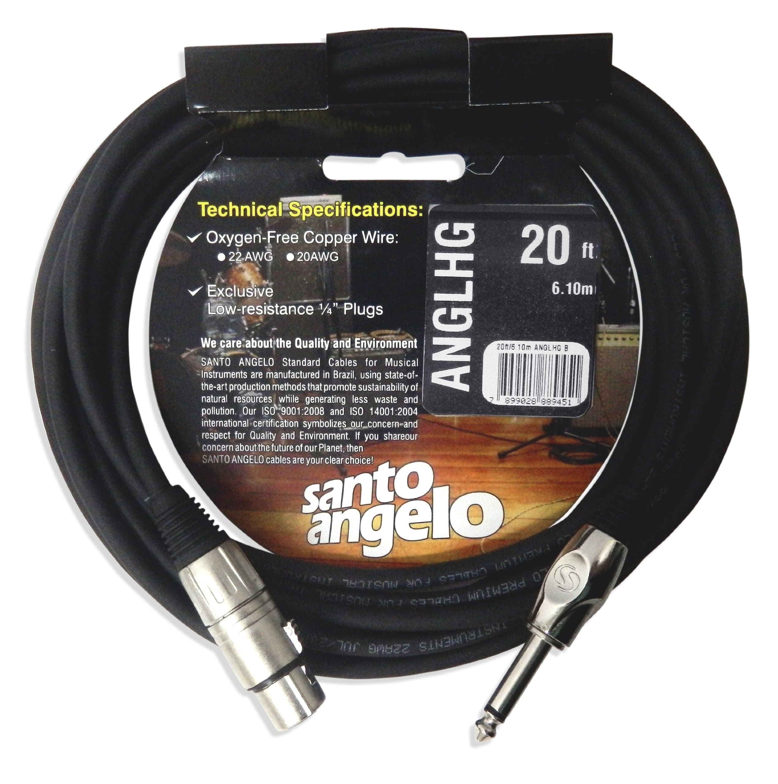 ANGL HG Straight 1/4-Inch Plug to XLR Female Microphone Cable - 20 Feet