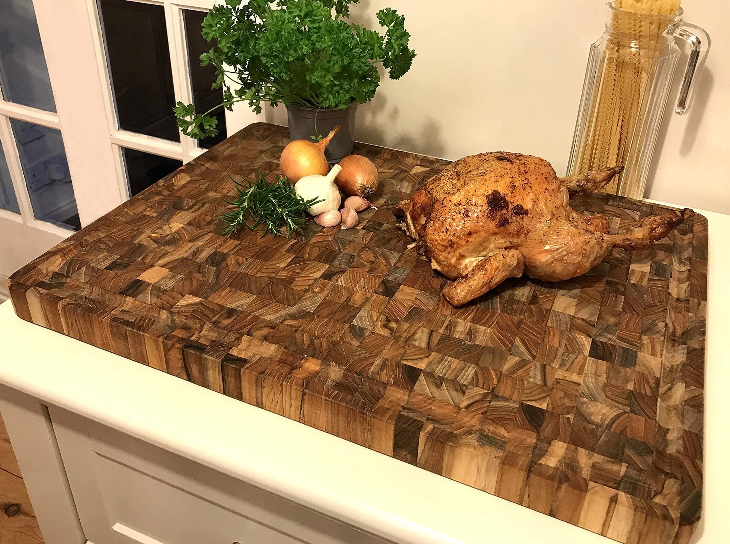Premium Solid Teak, Large End Grain Butchers Block - Wooden Chopping Board 60cm x 45cm x 4cm