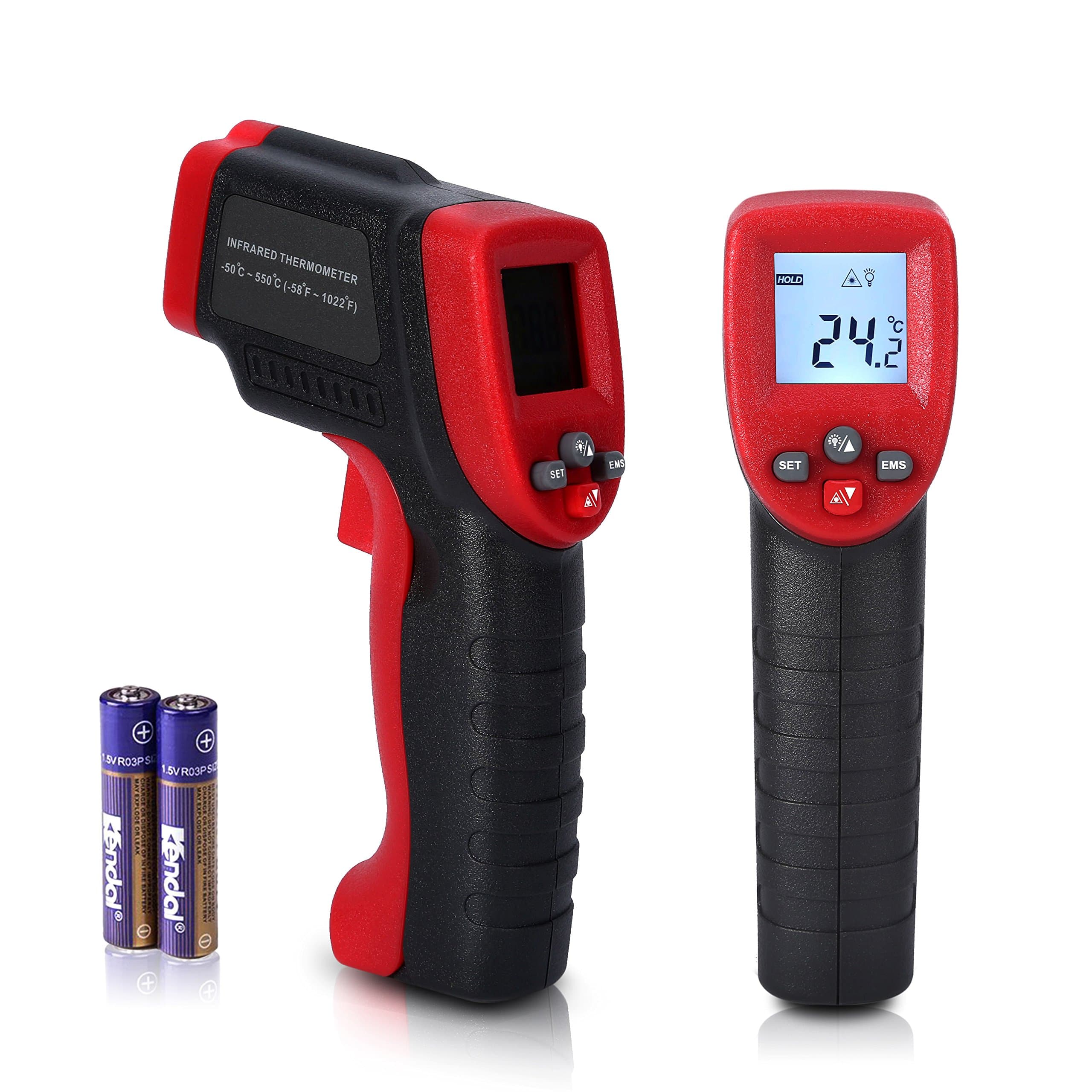 Laser Infrared Thermometer, LCD Non Contact Professional High Temperature Gun Pyrometer with Dual Laser Visual Target, Temp Alarm, Adjustable Emissivity 0.1 to 1.0, Max/Min/Avg/Dif -50-550 ℃