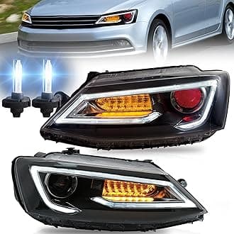 VLAND Headlights with D2H HID Bulbs Fit for Volkswagen Jetta 2012-2018 (NOT GLI), Plug-and-play, with Demon Eyes(optional)