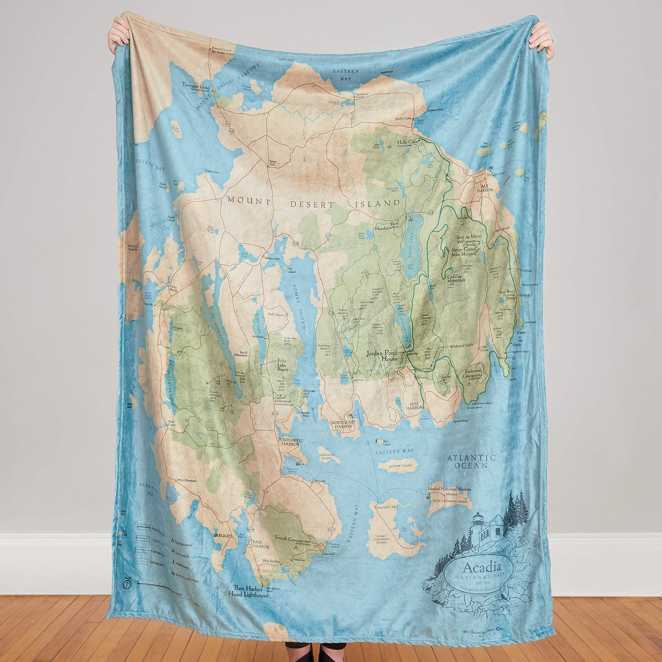 McGovern & Company National Park Map Theme Plush Blanket (Acadia National Park)