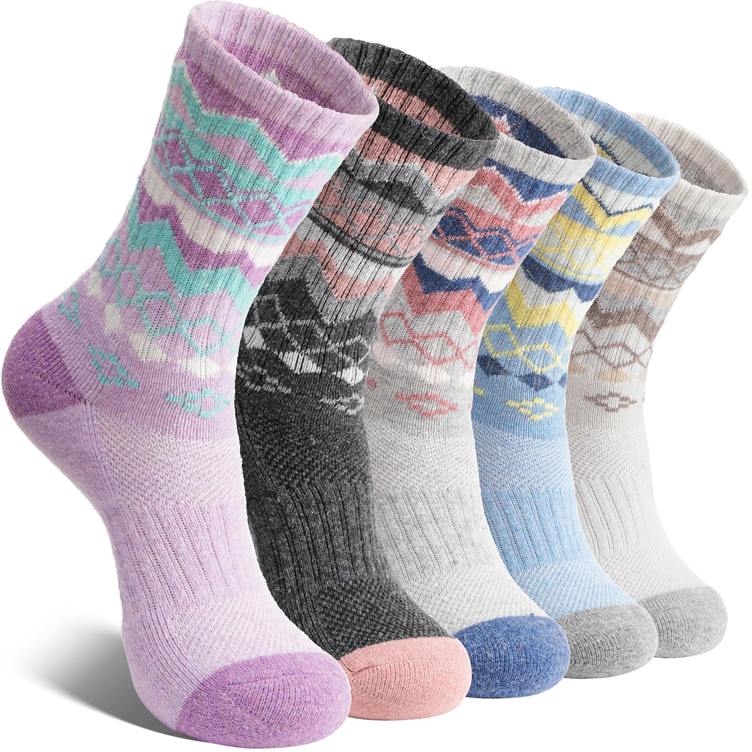 Womens Merino Wool Socks Thermal Warm Winter Hiking Walking Boot Crew Cushion Work Socks 5 Pairs