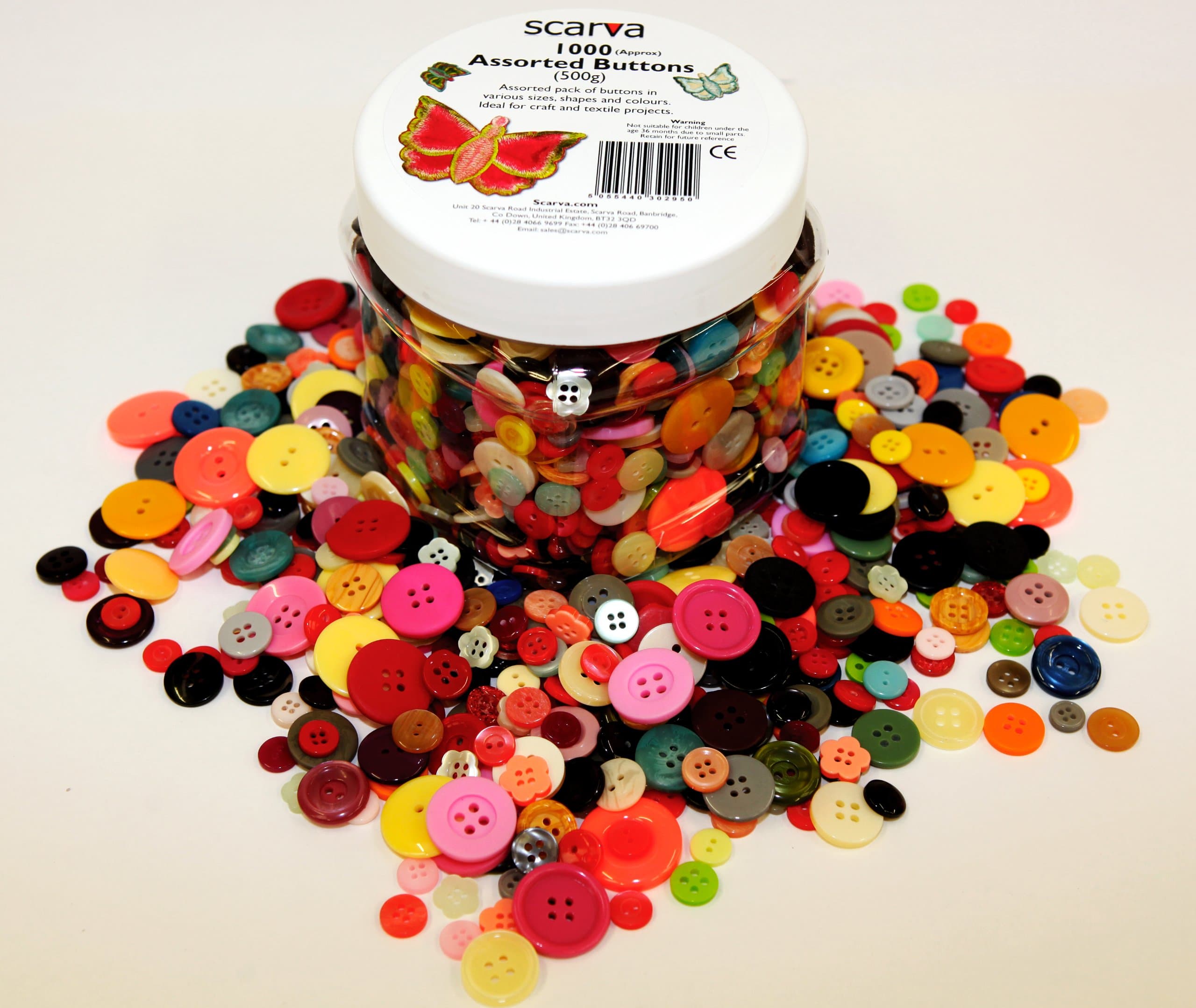 Assorted Buttons 1000+ & Storage Container 500g