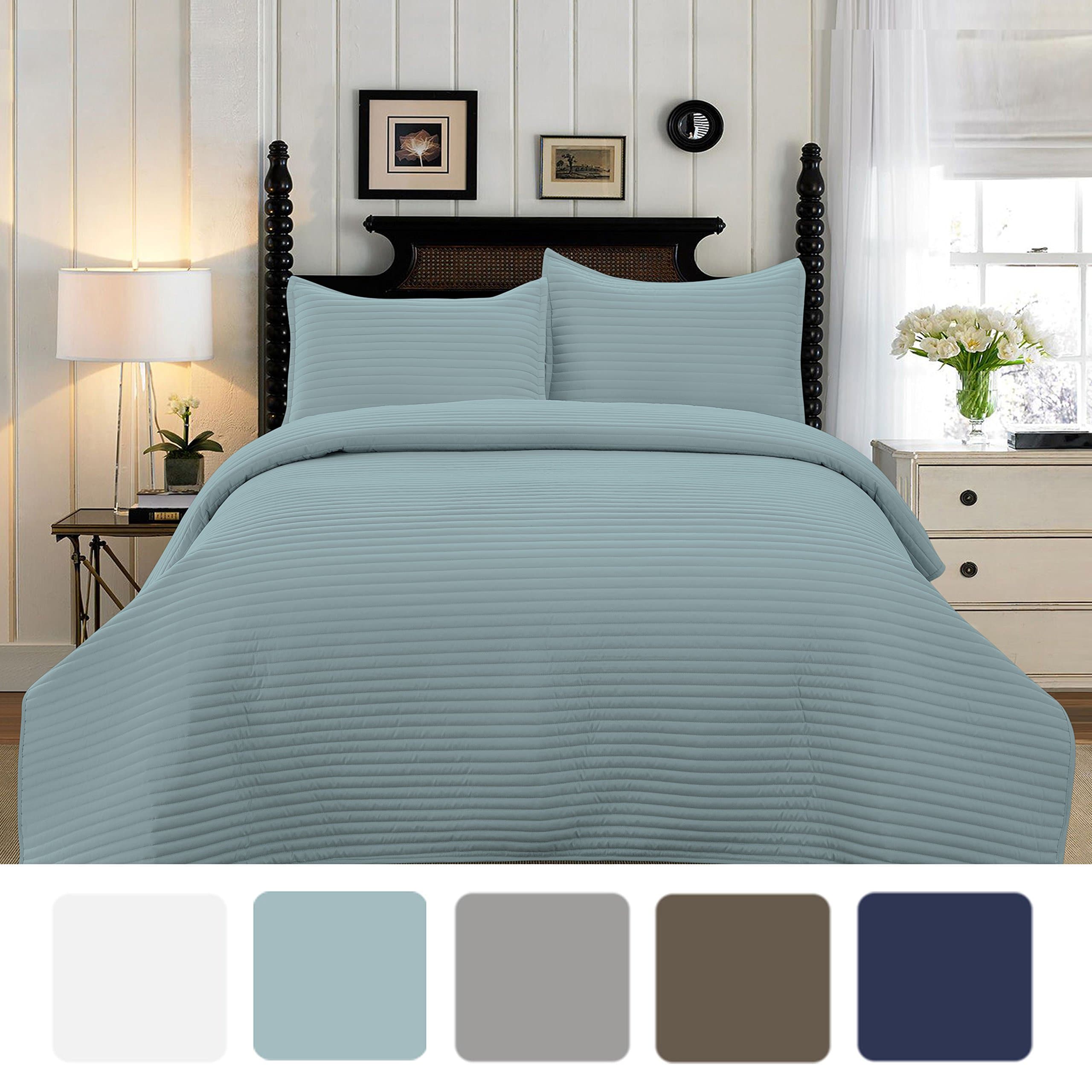 SOHO LifeStyle Ultra Soft Microfiber Channel Stitch Reversible 3 Pieces Quilt Set, King, Ether