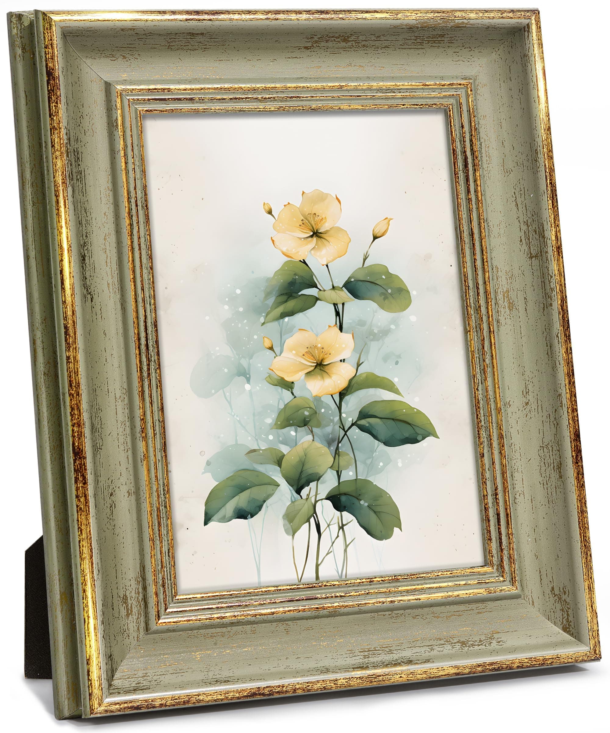 Afuly 7x5 Picture Frames Green Gold 5x7 Retro Vintage Photo Frames Wall Picture Frame for Desk Wall Tabletop Birthday Christmas Family Friends Women Couple Family Friends Gifts