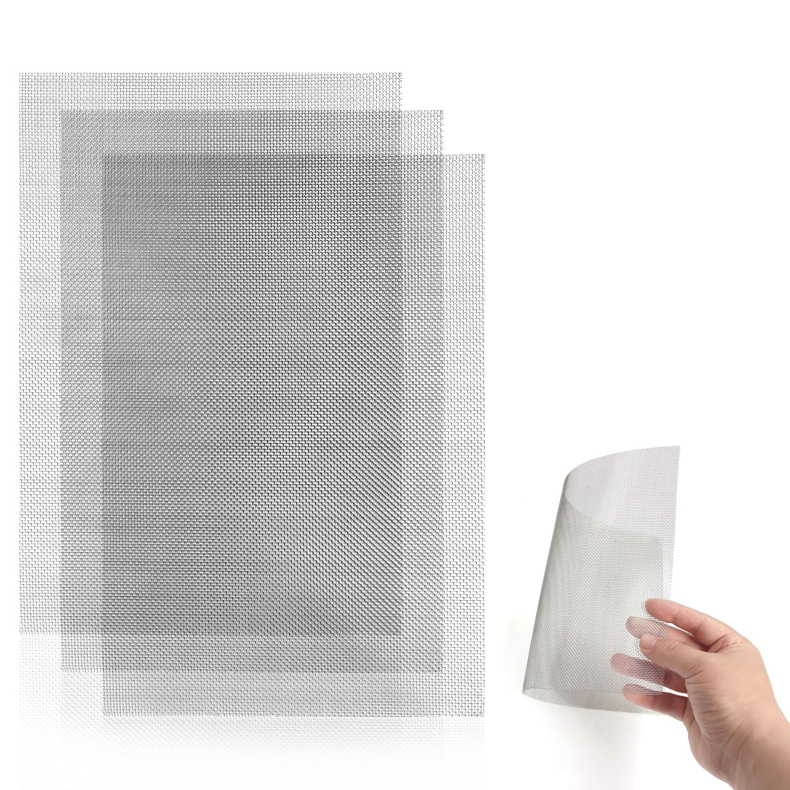 3 Pcs Stainless Steel Wire Mesh Screen - About 12 x 8 inch - 1mm Hole 20 Mesh - 0.5 mm Wire Diameter, Easy to Cut - Air Vent Mesh, Hard and Heat Resisting Screen Mesh, Window Screen Mesh