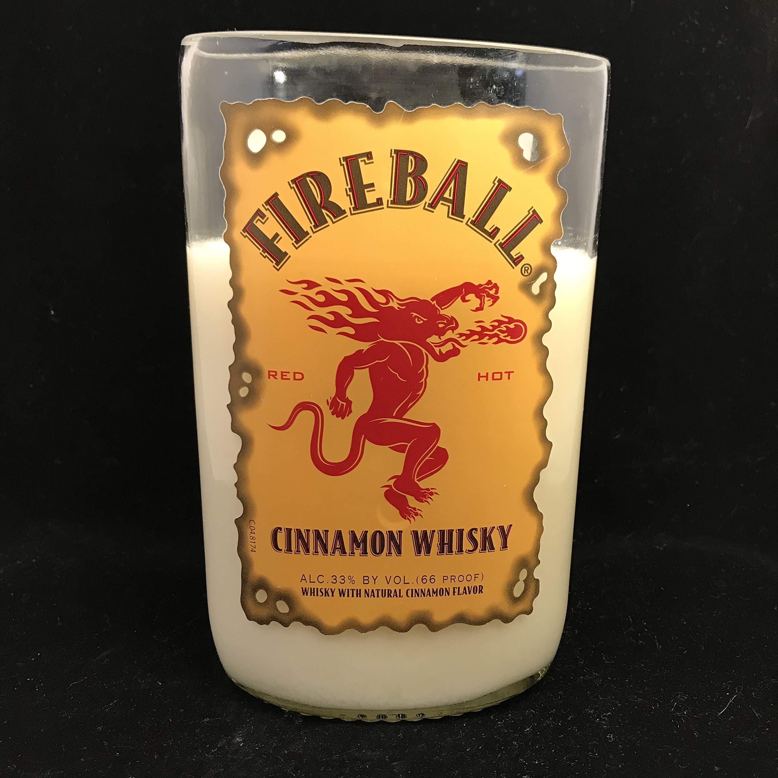 Cinnamon Scented 16 Fl Oz Soy Candle Repurposed Bottle Fireball
