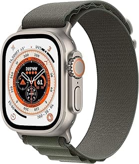 Apple Watch Ultra [GPS + Cellular 49mm] Titanium Case with Green Alpine Loop, Small (Renewed)