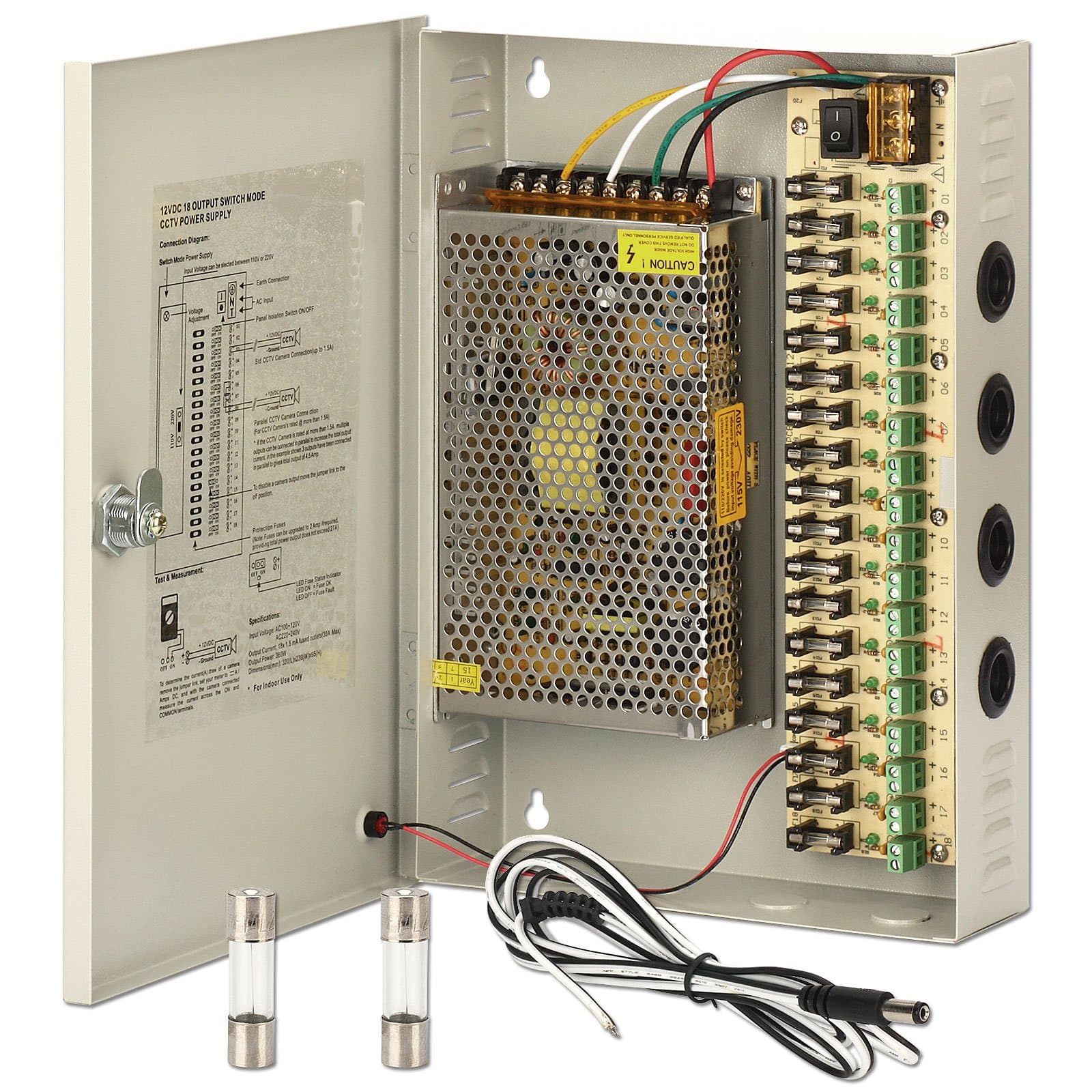 SOTER SECURITY® 18 Port 18CH 12V DC Power Supply Distribution Box 20A for CCTV Security System Camera