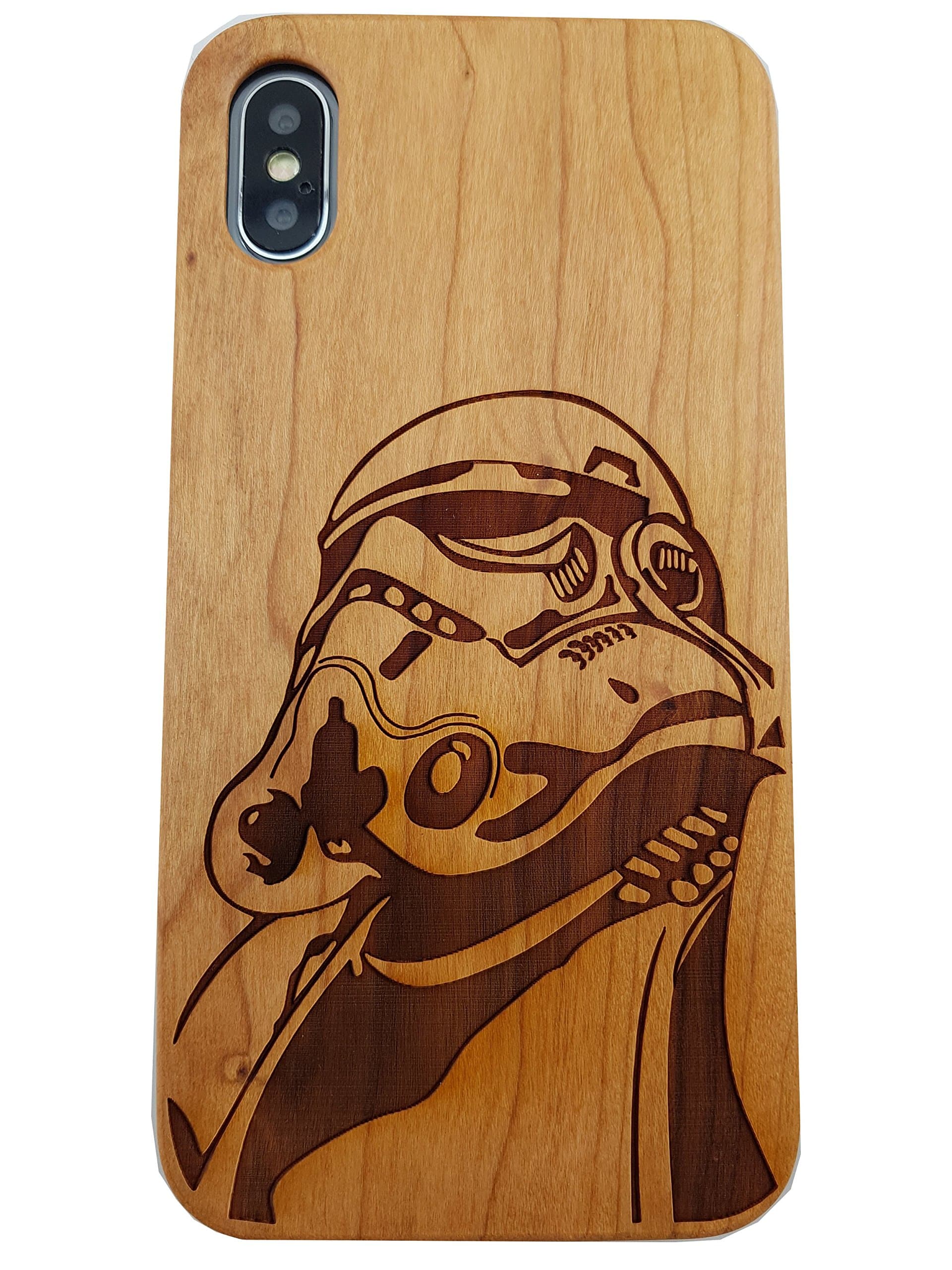 Apple iPhone X Real Premium Quality Wood Case Star Wars Storm Trooper Natural Carved Eco Friendly Wooden Case Hybrid Laser Engraved Ultra Slim Back Case Protective Cover (iPhone X)