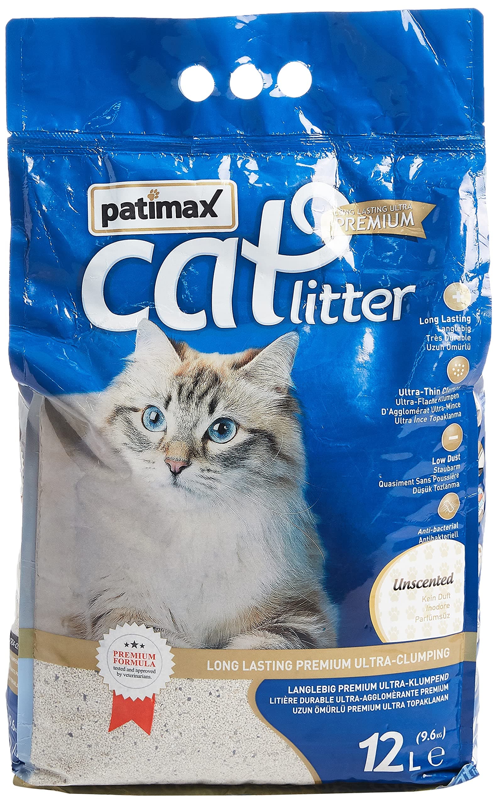 Patimax Long Lasting Premium Ultra Clumping Unscented Cat Litter, 12 Litre