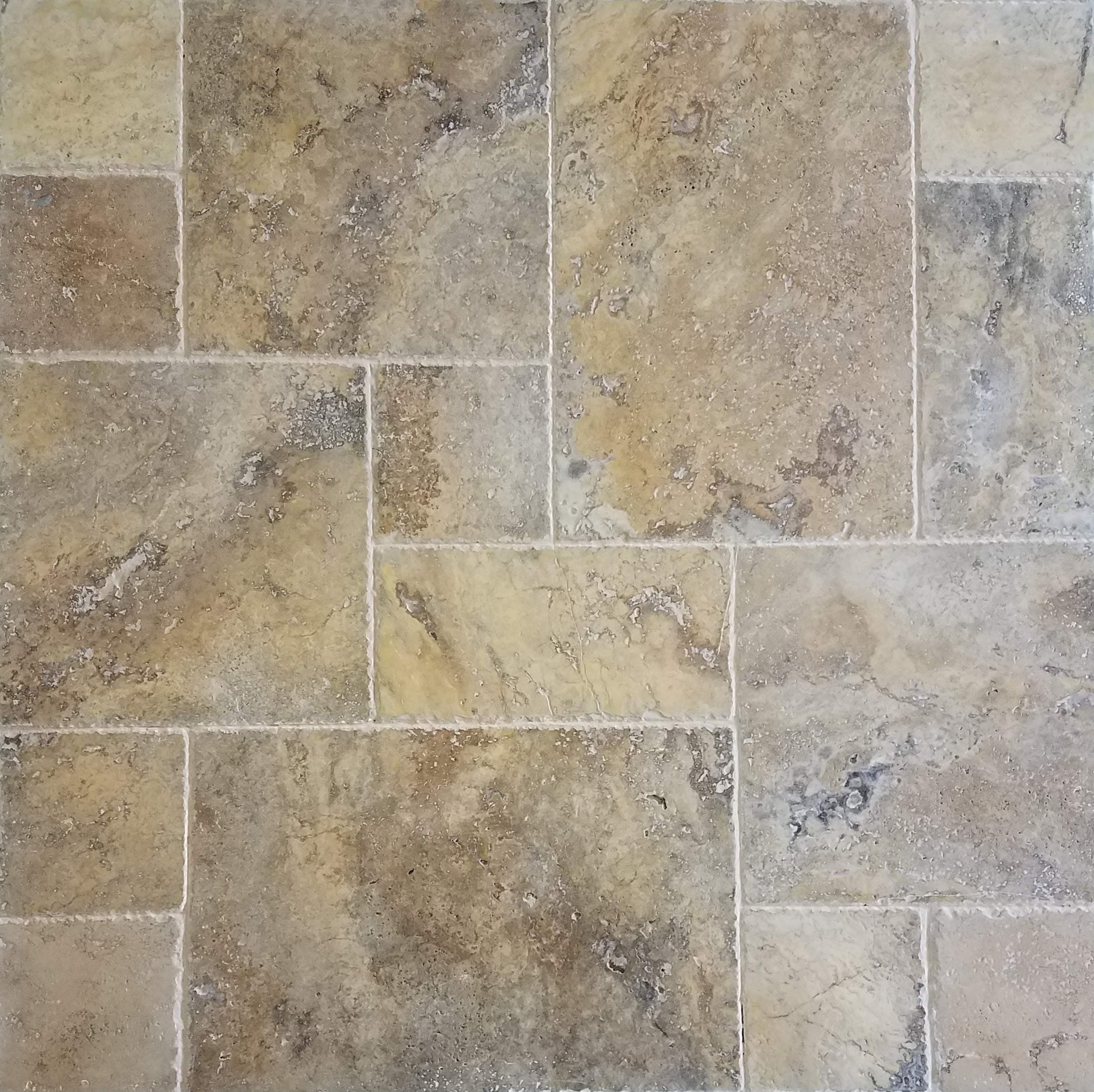 Travertine Tile French Pattern (Scabos) for Pool & Patio, Backyard. Brushed and Chiseled Natural Stone for Outdoors & Indoors (1, Small Sample)