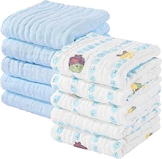 YoofossMuslin Baby Washcloths 100% Cotton Face Towels 10 Pack Wash Cloths for Baby 12x12in Soft and Absorbent Baby Wipes (Multicolor)