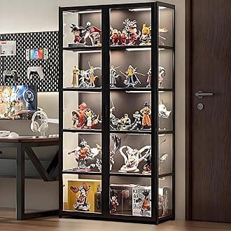 Display Cabinet with Acrylic Doors, 5-Tier Curio Display Case for Figures, Collectibles Toy Organizers Rack & Display Shelf, Kids Bookcase for Home, Office, Playroom, Living Room
