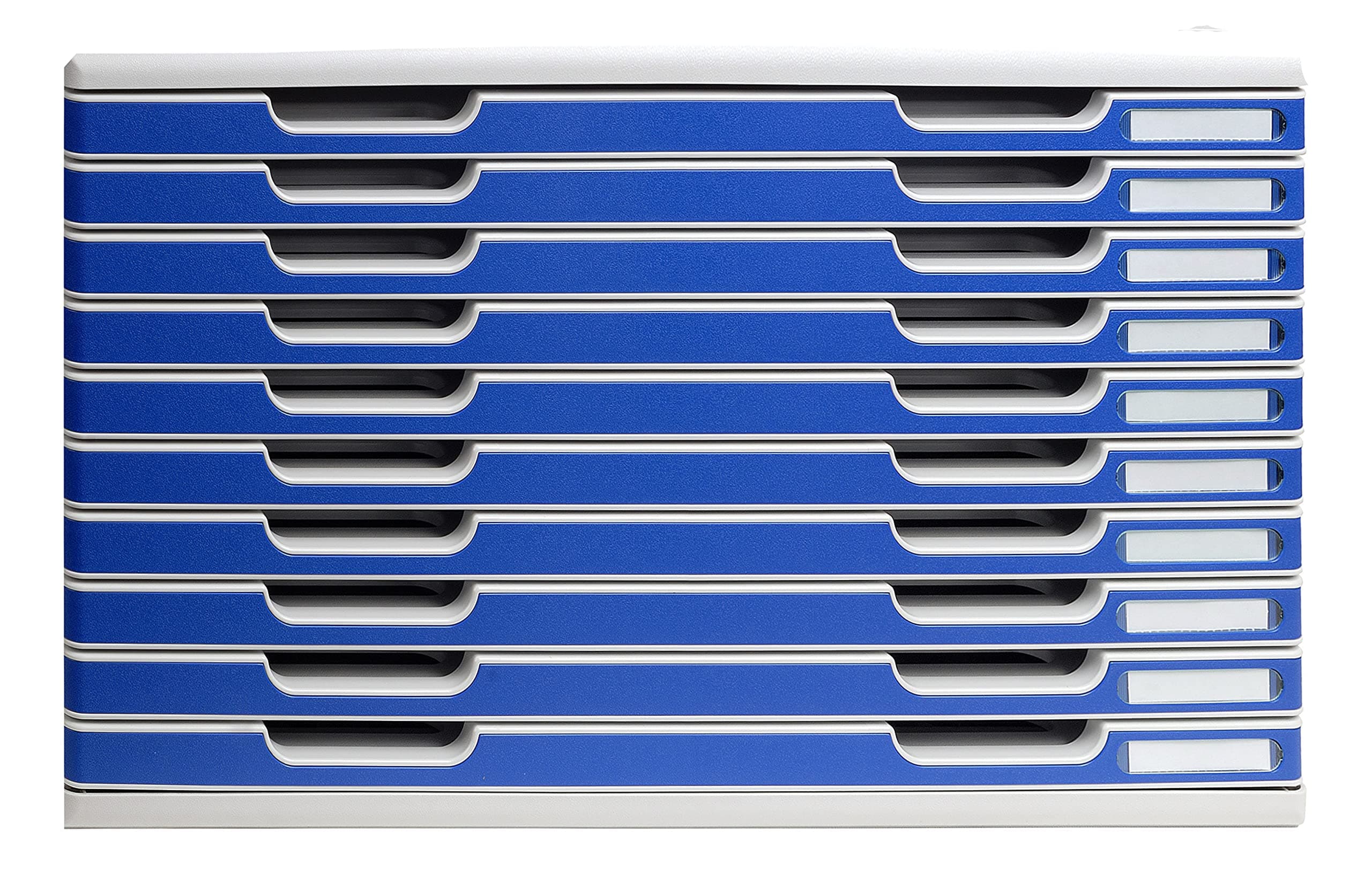 Exacompta - Ref 324003D - Modulo A3 Office - 350 x 576 x 320mm in Size, 10 Drawers (26mm Height), Smooth Opening with Stop, Label Holders - Light Grey/Blue