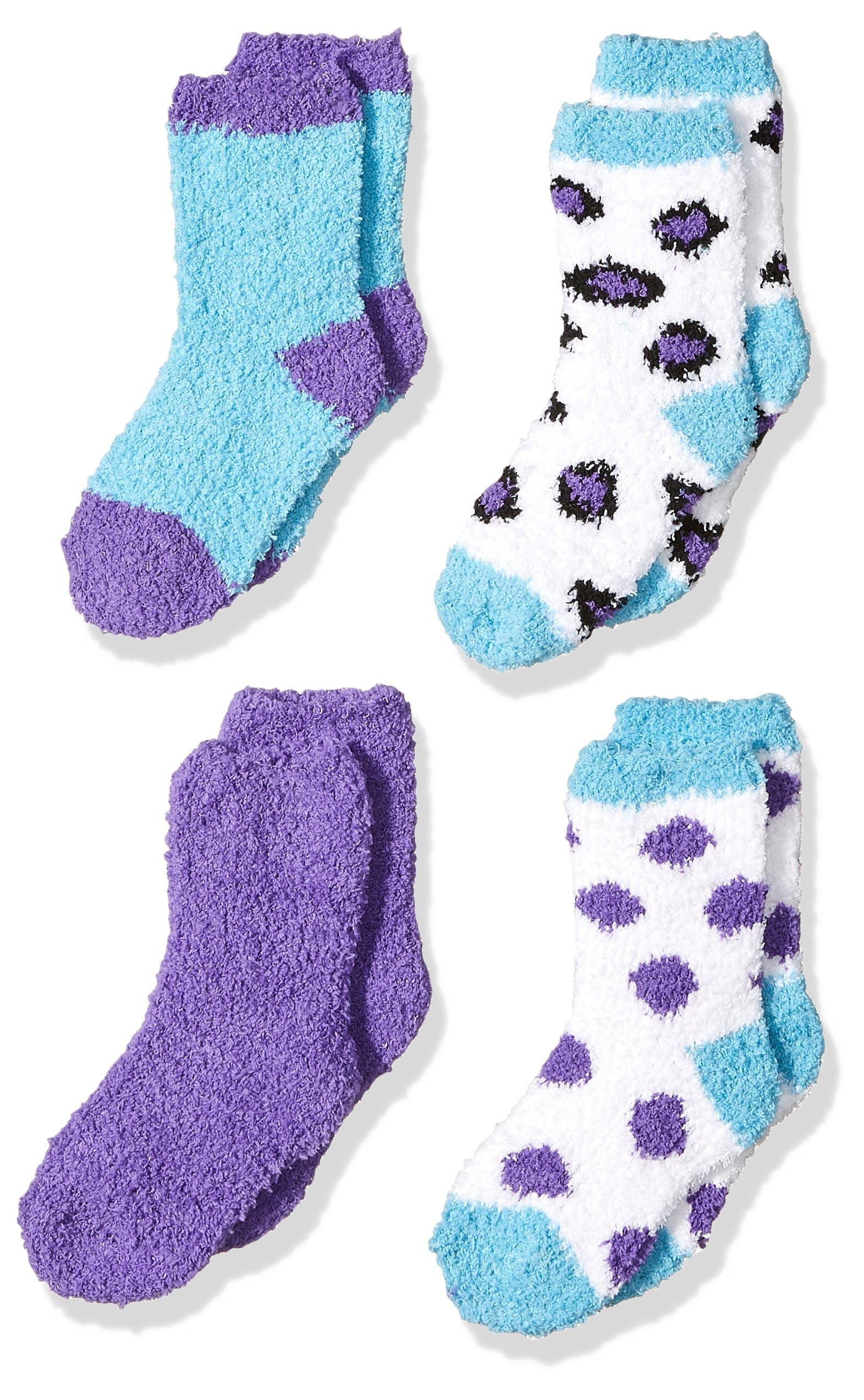 Trimfit Little Girls Microfiber Fuzzy Printed Cozy Socks (Pack of 4)