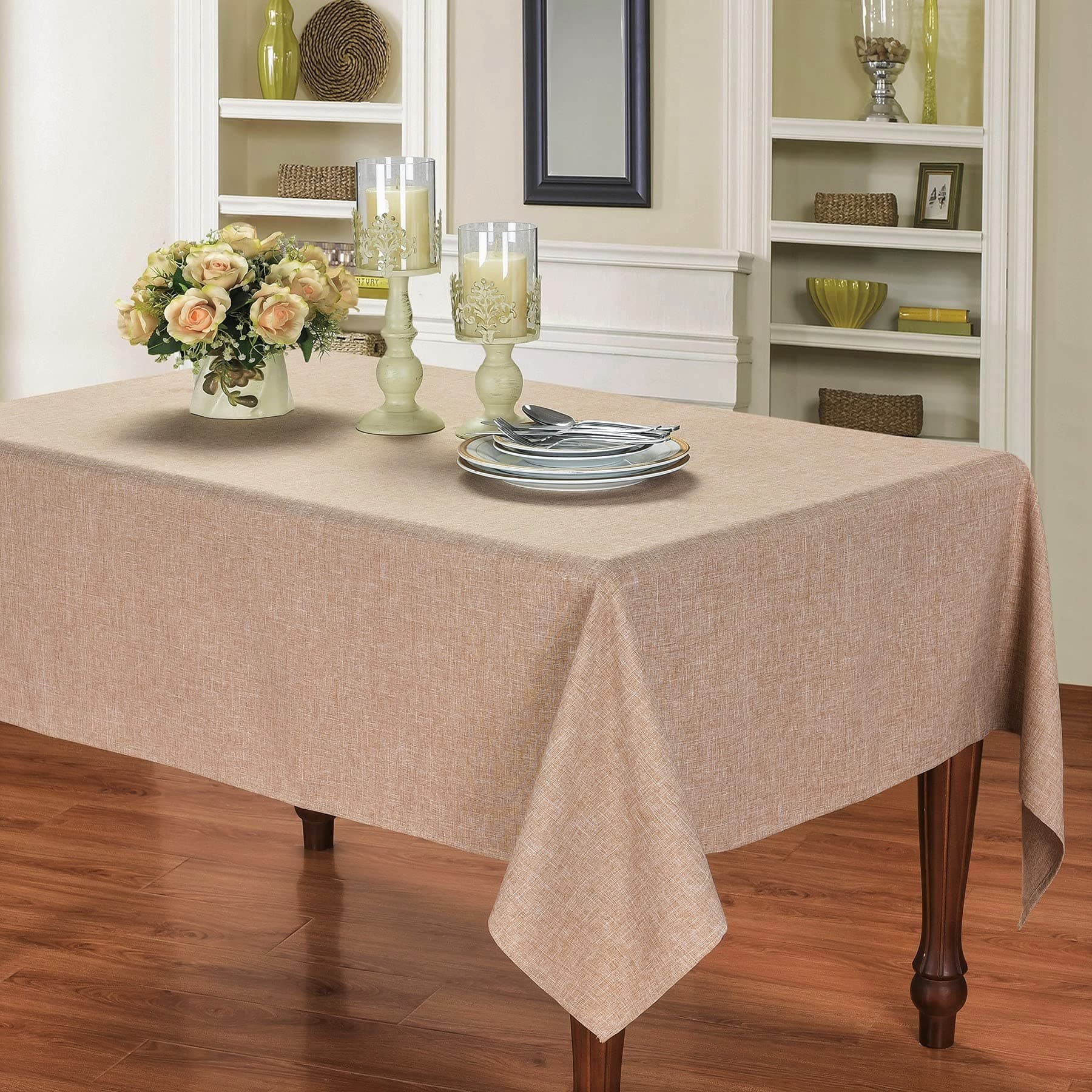 HOMCHIC Faux Linen Rectangle Tablecloth - Washable, Spillproof, Easy Care, Wrinkle Resistant, Thick Indoor and Outdoor Table Cloths, Premium Polyester Fabric- 60 x 84 Inch - Oblong/Rectangular - Sand