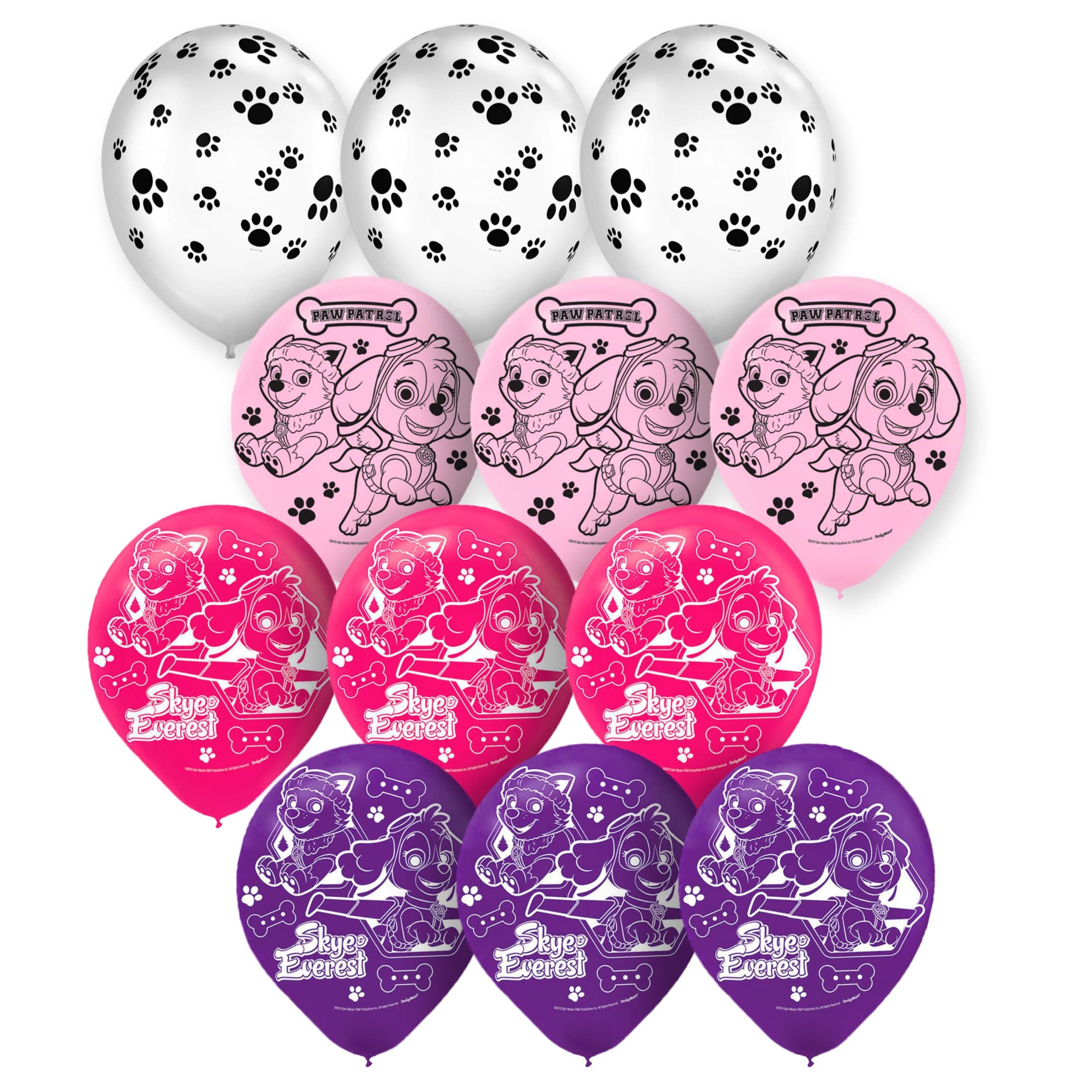 PAW Patrol Girls & PAW Print Party Balloon Mixed Assortment of Pinks, Purple, & PAW Print (12PCS)