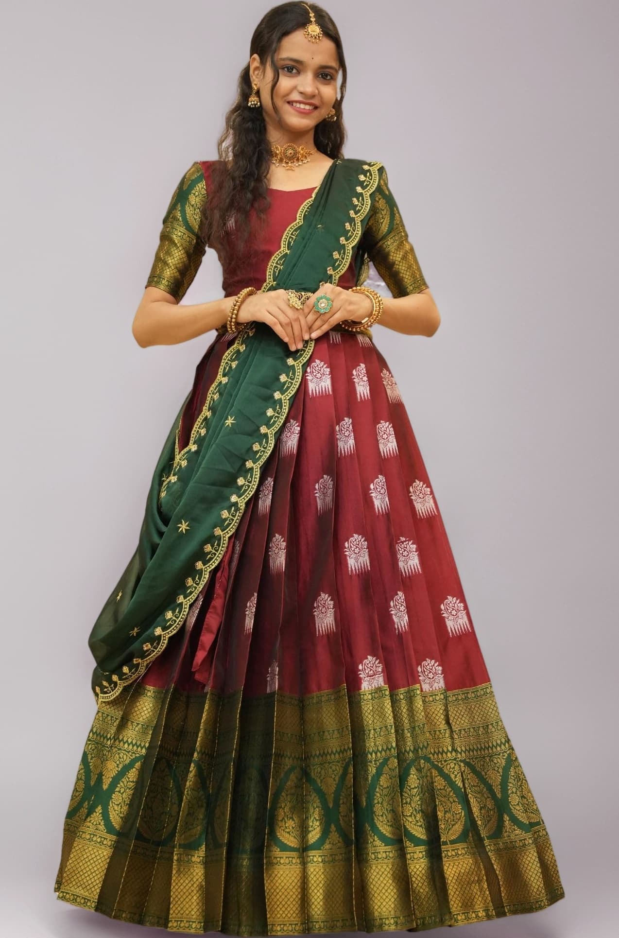 Womens 1 Unstitched Lehenga, 1 Unstitched Blouse, 1 Dupatta, 1 Waist Belt