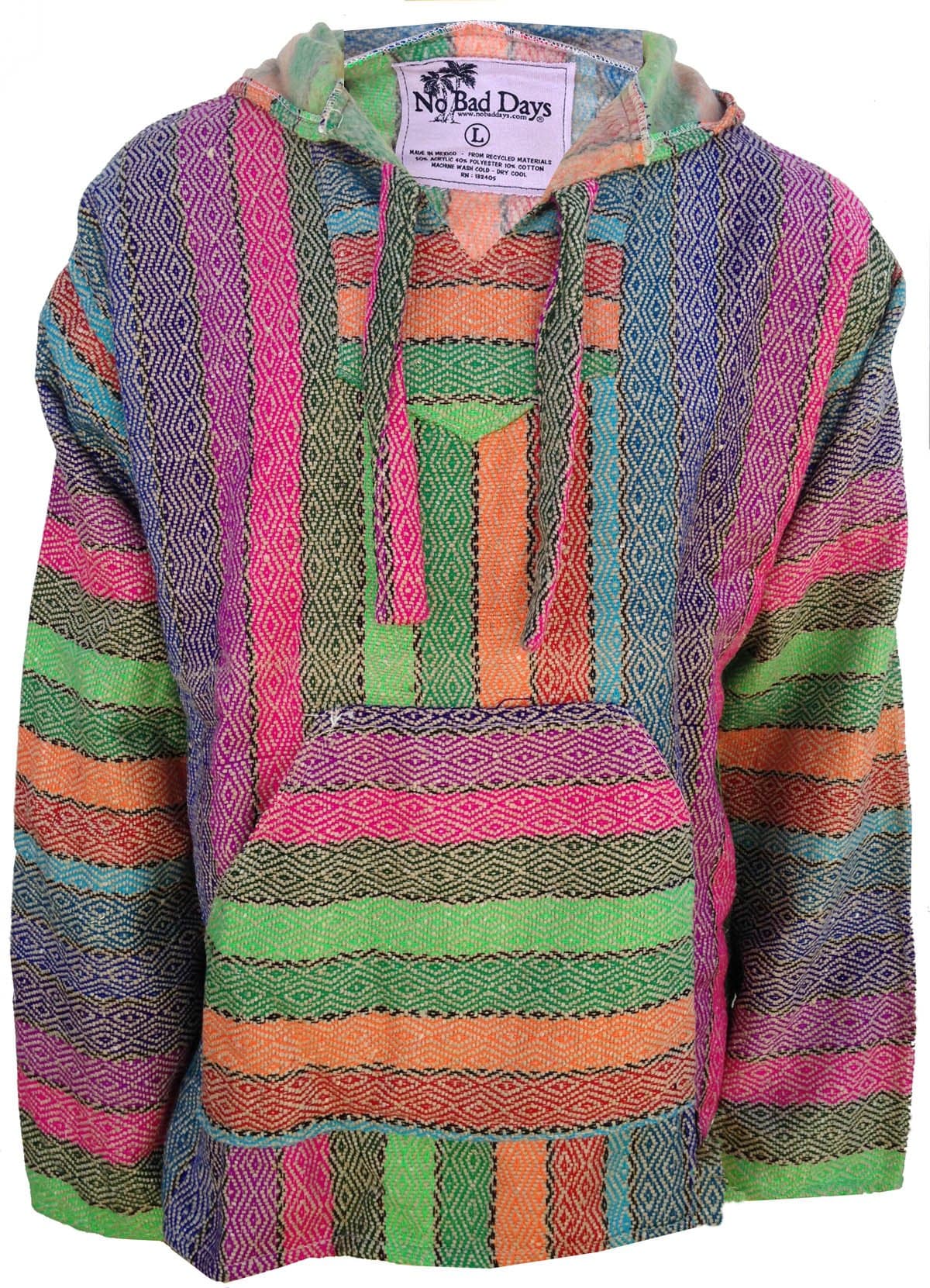 No Bad Days Baja Hoodie Mexican Poncho -Earthened Rainbow
