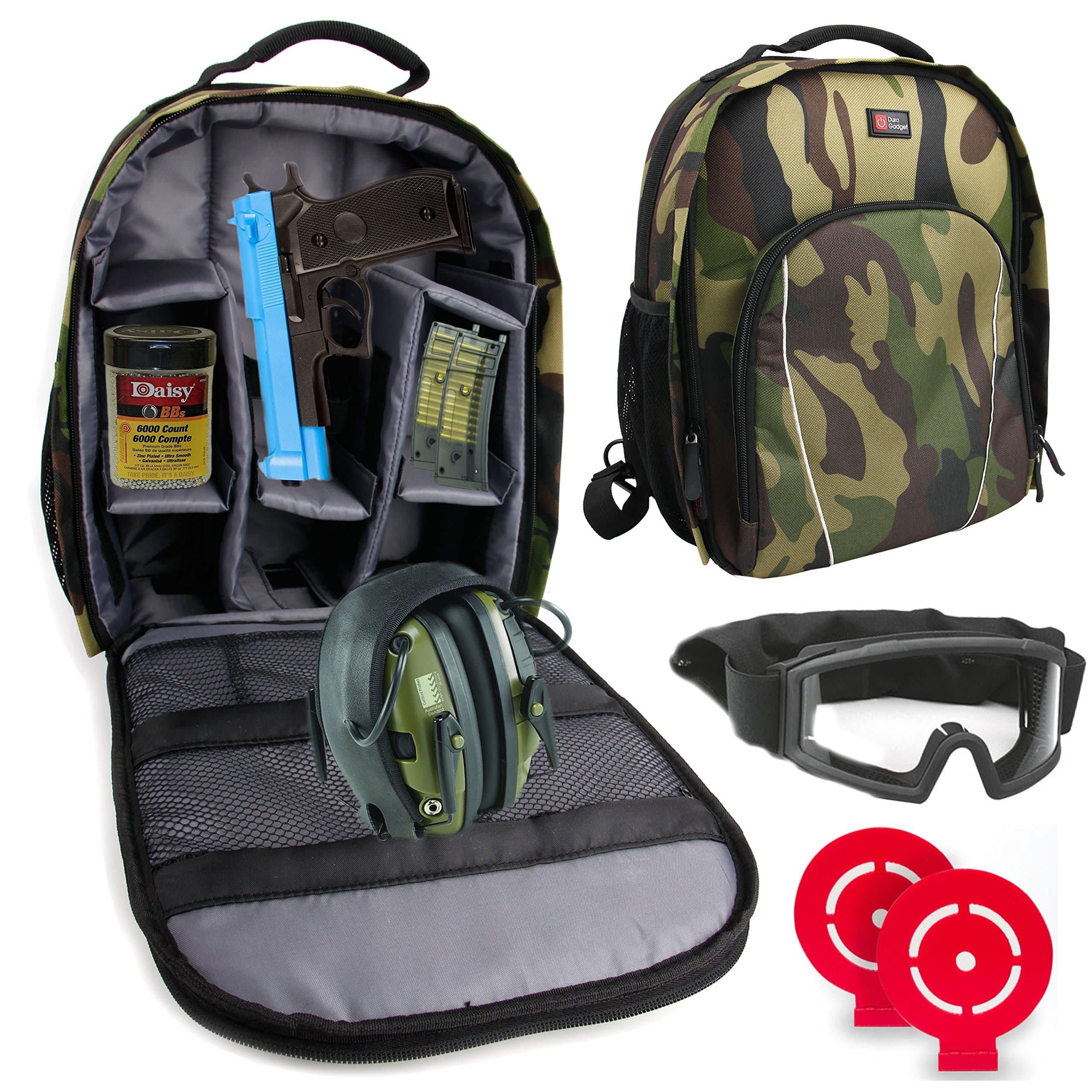 DURAGADGET BB Gun Carry/Storage Bag - Premium Quality, Water-Resistant Camouflage Backpack with Customizable Interior & Raincover for BB Guns & Accessories