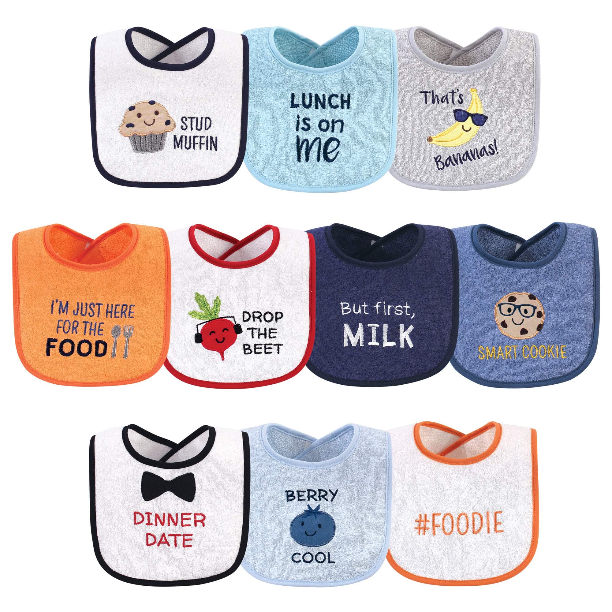 Hudson Baby Unisex Baby Cotton Terry Drooler Bibs with Fiber Filling, Boy Muffin, One Size