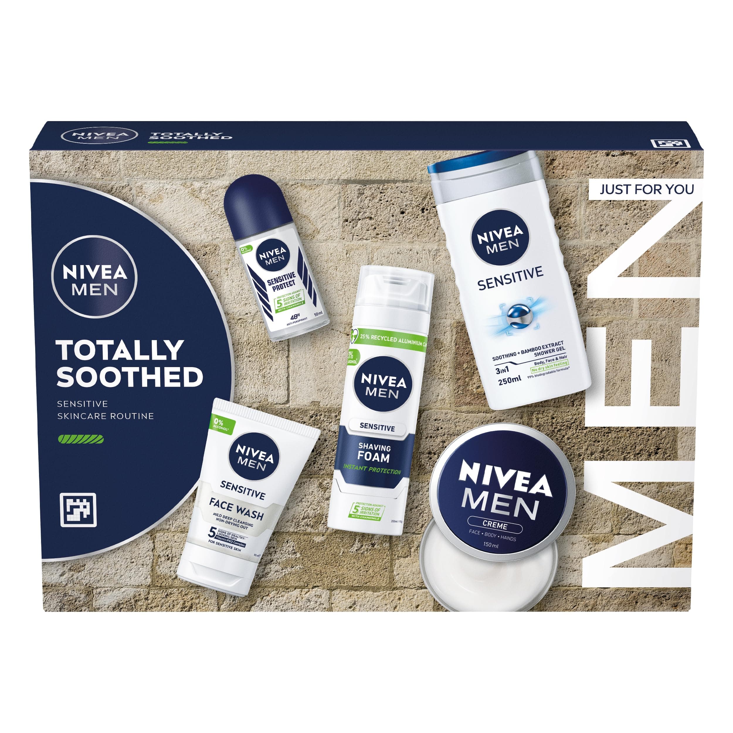 MEN Totally Soothed Gift Set (5 Products), Men's Skincare Gift Set with Shaving Foam, Shower Gel, Anti-Perspirant, Face Wash, and Moisturising Creme
