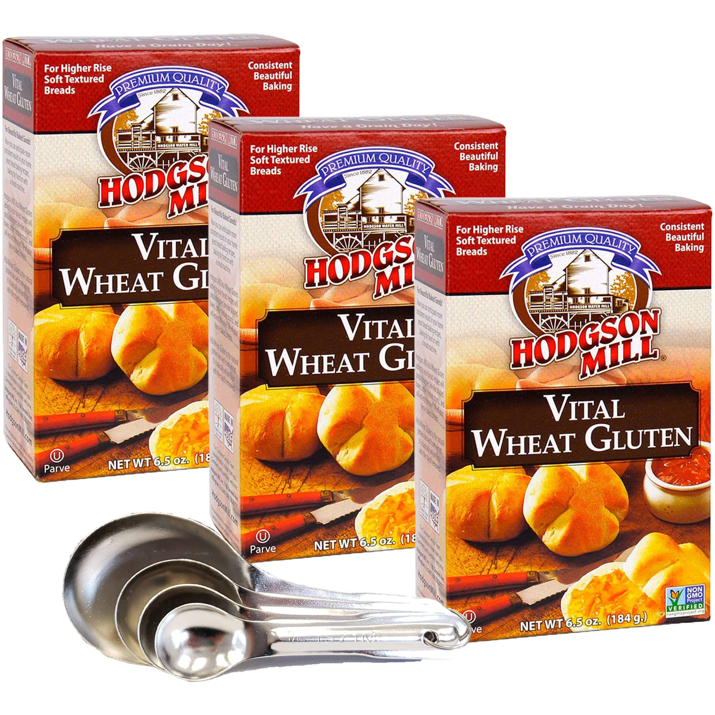 Hodgson Mill Vital Wheat Gluten with Vitamin C 6.5 Ounce - Pack of 3 - For Higher Rise and Softer Textures Breads - Ideal for Consistent and Beautiful Baking - Bonus Measuring Spoon Set Included!
