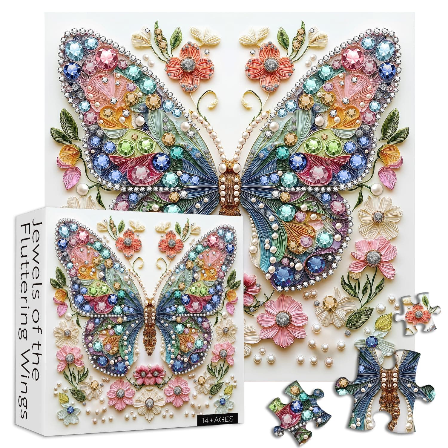 PICKFORU Butterfly 1000 Piece Puzzle for Adults, Jewels of The Fluttering Wings Jigsaw Puzzle 1000 Pieces, Colorful Flower Butterfly Puzzles as Home Decor