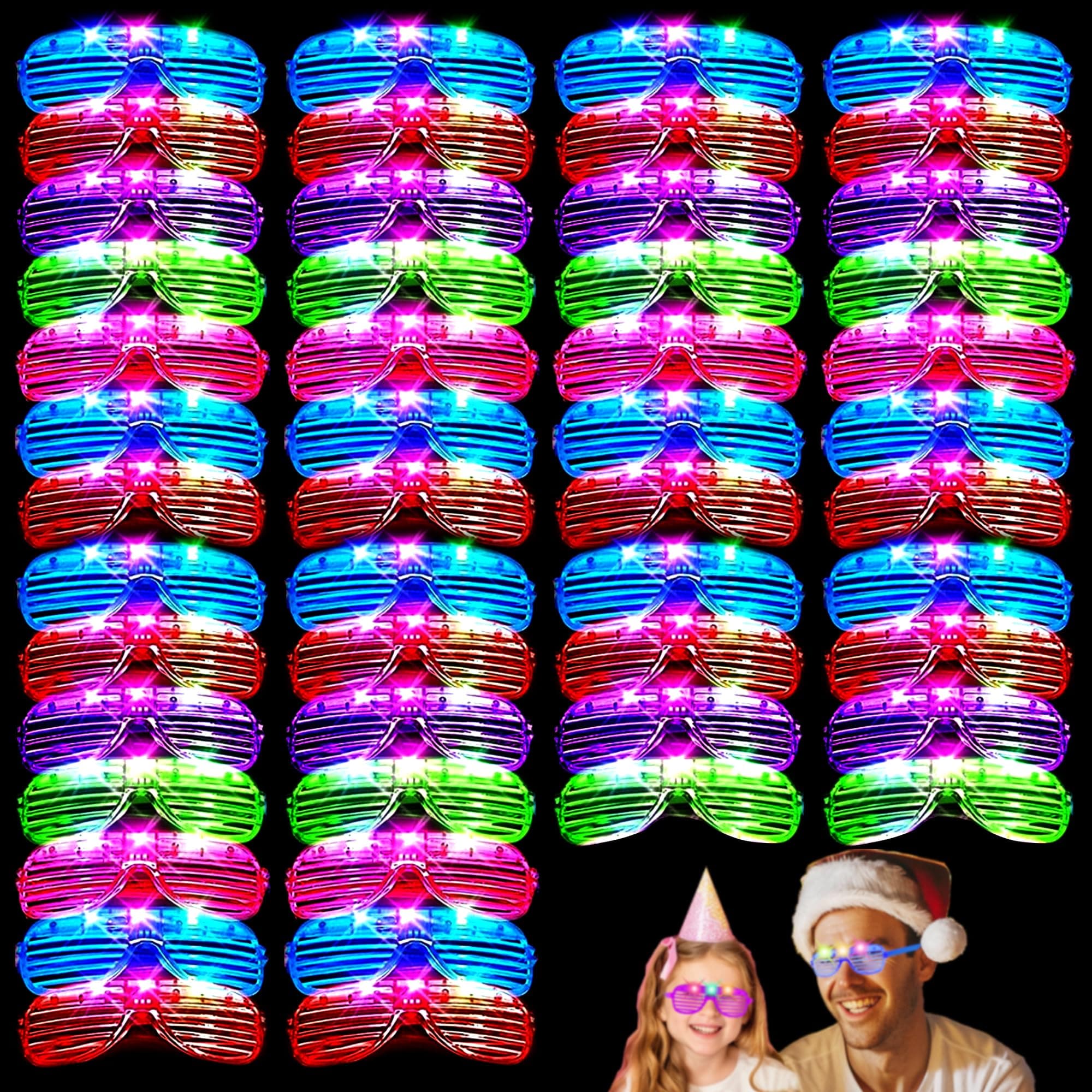 Zaaaslsm 40 Pack Led Glasses,Light Up Glasses,Glow Glasses Glow In The Dark Party Supplies Suitable For Kids/Adults, Rave neon Flashing Party For Birthday Mardi Gras New Year's Eve Decoration