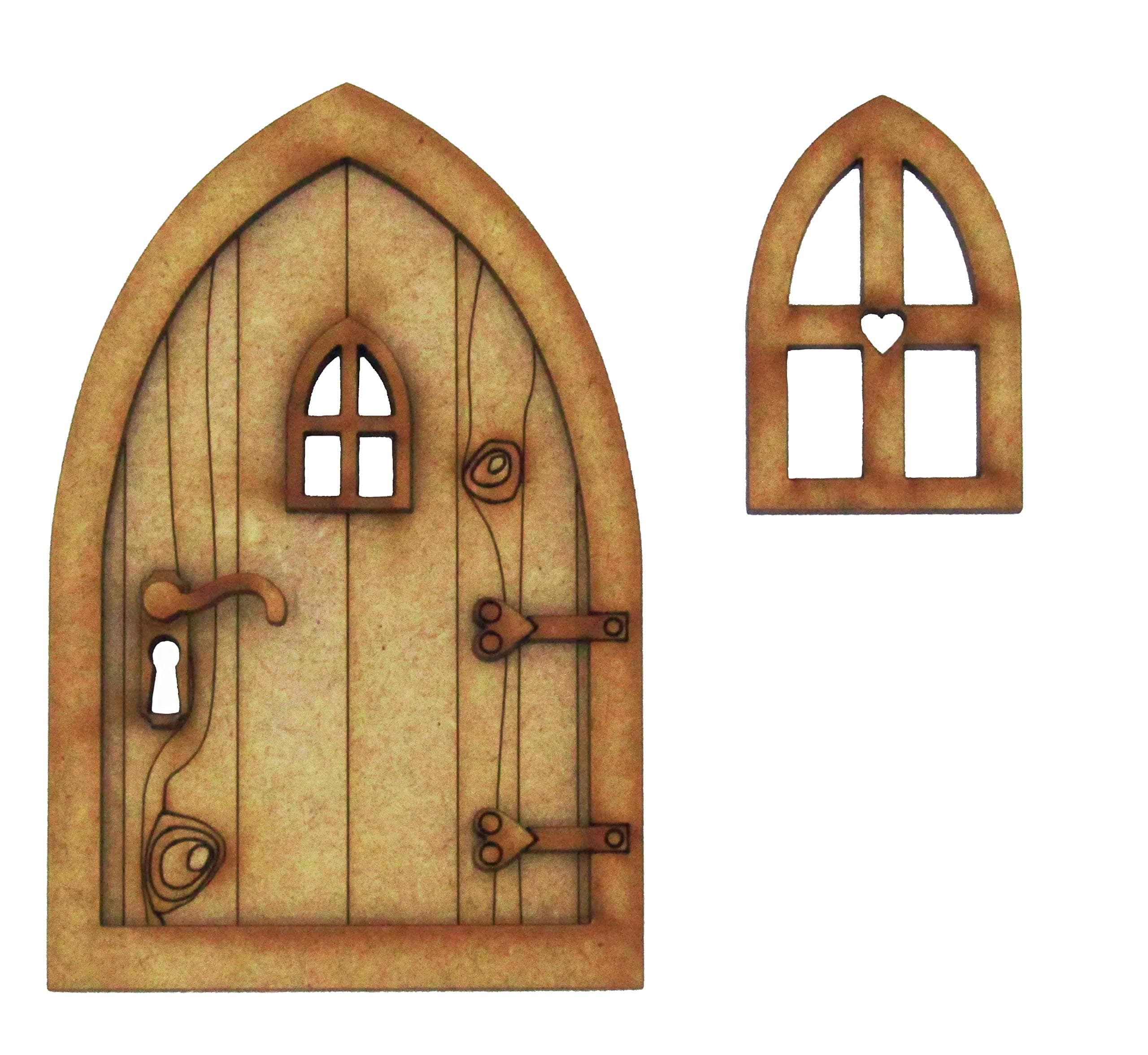 Country Cottage Fairy Door. 3D (Three-Dimensional) Self-Assembly Wooden Fairy Door Craft Kit. Comes with Fairy Window and Door Handle!