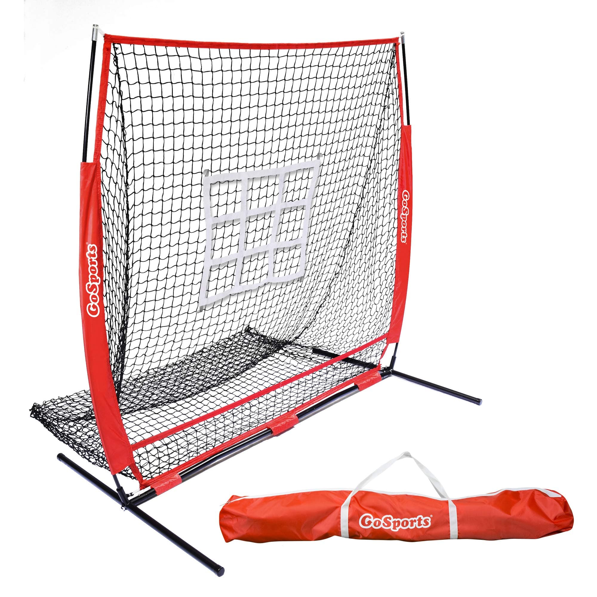 GoSports 5 ft x 5 ft Baseball & Softball Practice Hitting & Pitching Net with Bow Type Frame, Carry Bag and Strike Zone, Great for All Skill Levels