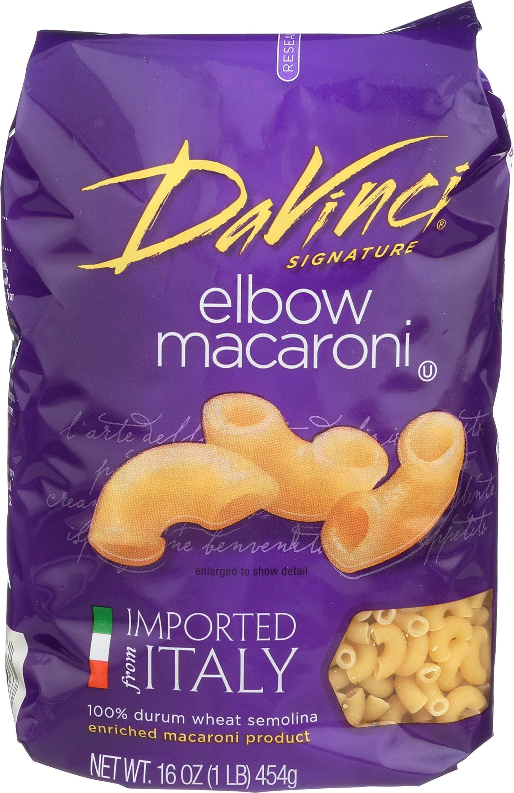 DaVinci Signature, Elbow Macaroni, 16 Ounce Resealable Bags (Pack of 12)