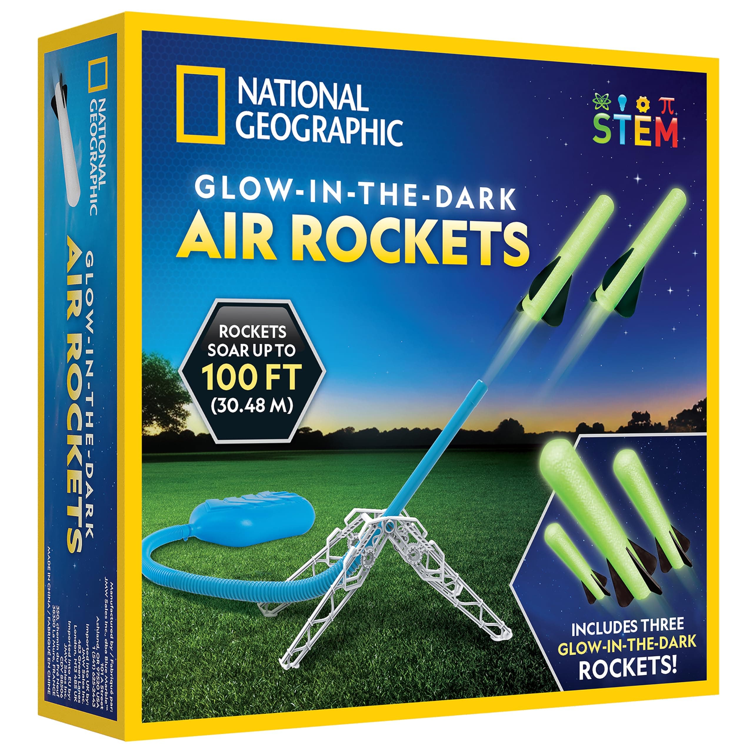 National Geographic Air Rocket Launcher Toy - Launch Glow in the Dark Rockets up to 30 Meters, Kids Outdoor Toys, Toys for Kids 8-12, Glow in the Dark Toys, Rocket Kit, Fun Outdoor Toys for Kids