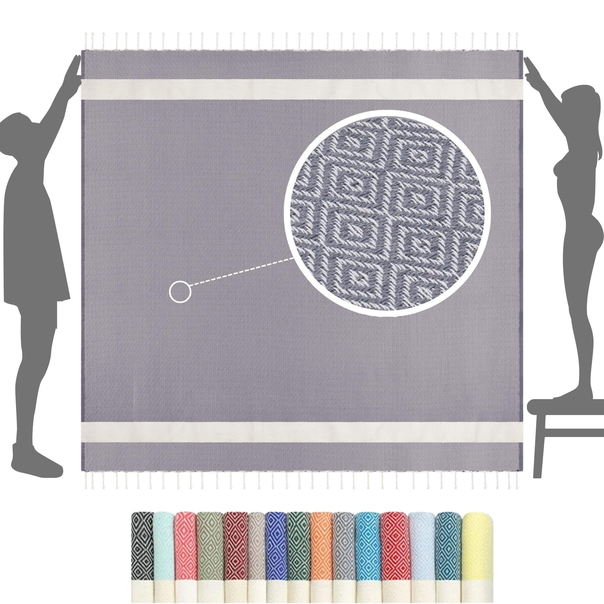 Beach Towels XXL Extra Large OVERSIZED 200x200 cm - Premium Quality | Holiday Essentials Travel Towel - Cotton Fouta Towel + Picnic Blanket Sand Free, Swim Sun Lounger Towels Men Women | Throw Blanket