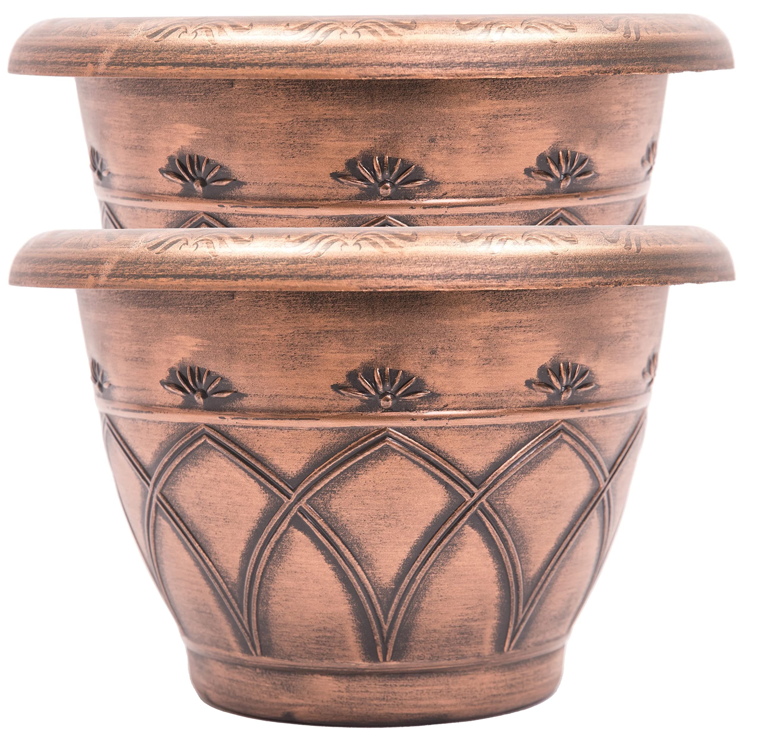 Medieval Arch Rustic Look Set of 2 Plastic Planter 12X8 Flowerpot for Indoor, Outdoor, Garden, Patio, Deck, Balcony, Office Ornaments, Home Decor (Copper)
