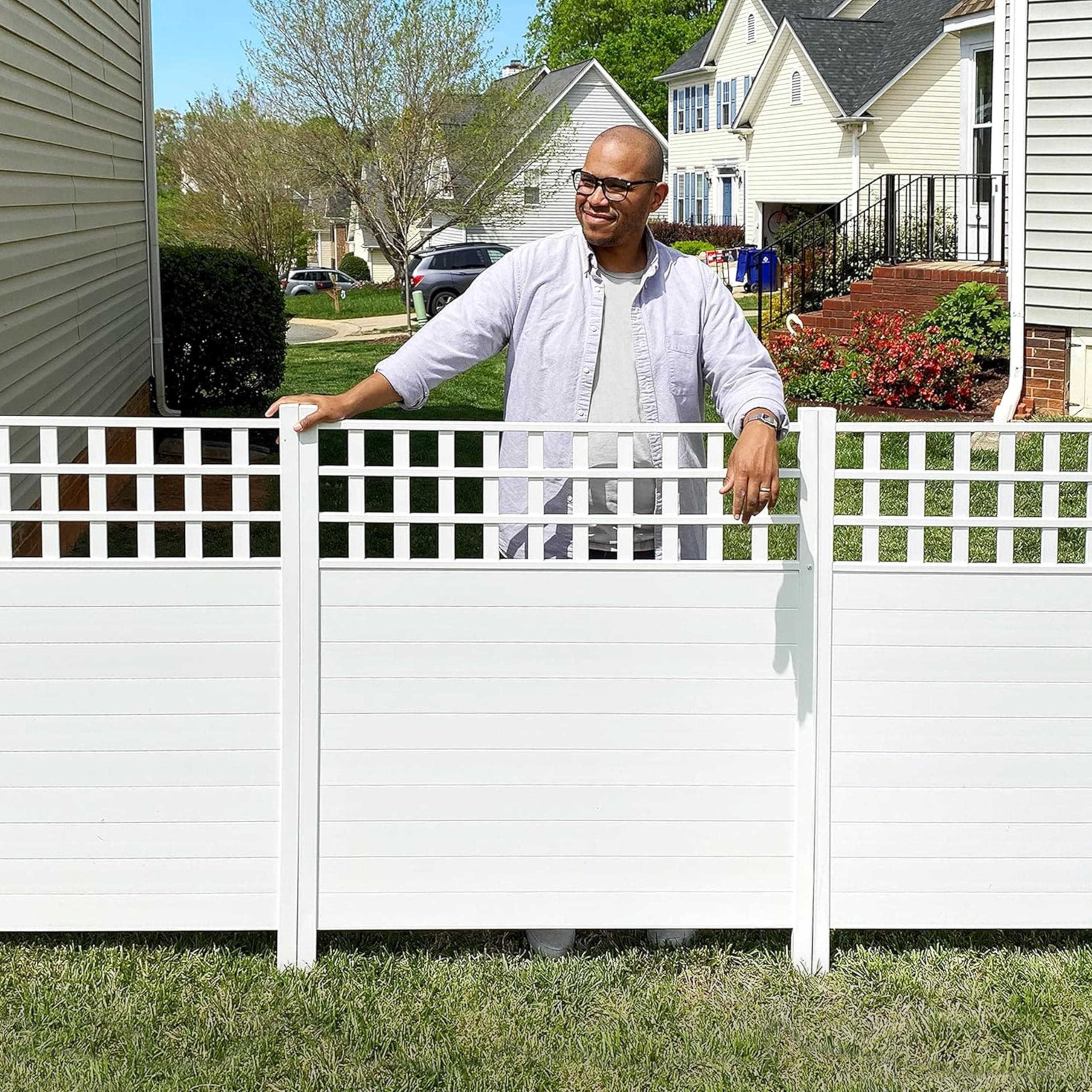 44"H x 42"W (2 Panels) No Dig Zippity Keswick Privacy Fence and Screen Kit, White Vinyl Privacy Fence, Outdoor Privacy Screen Panel for Garden, Trash Can Enclosure, Air Conditioner Fence ZP19060