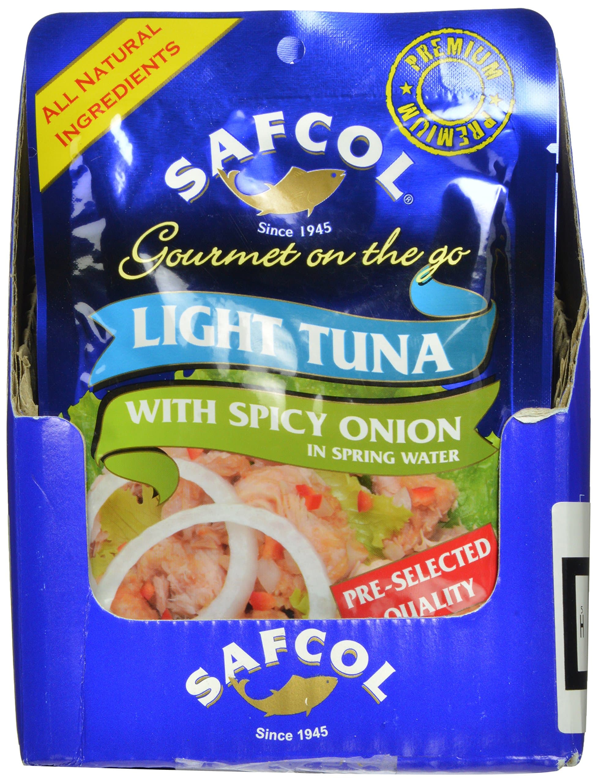 SAFCOL Gourmet on the Go Chunk Light Tuna with Spicy Onion in Spring Water, 3.5-Ounce Pouches (Pack of 12)