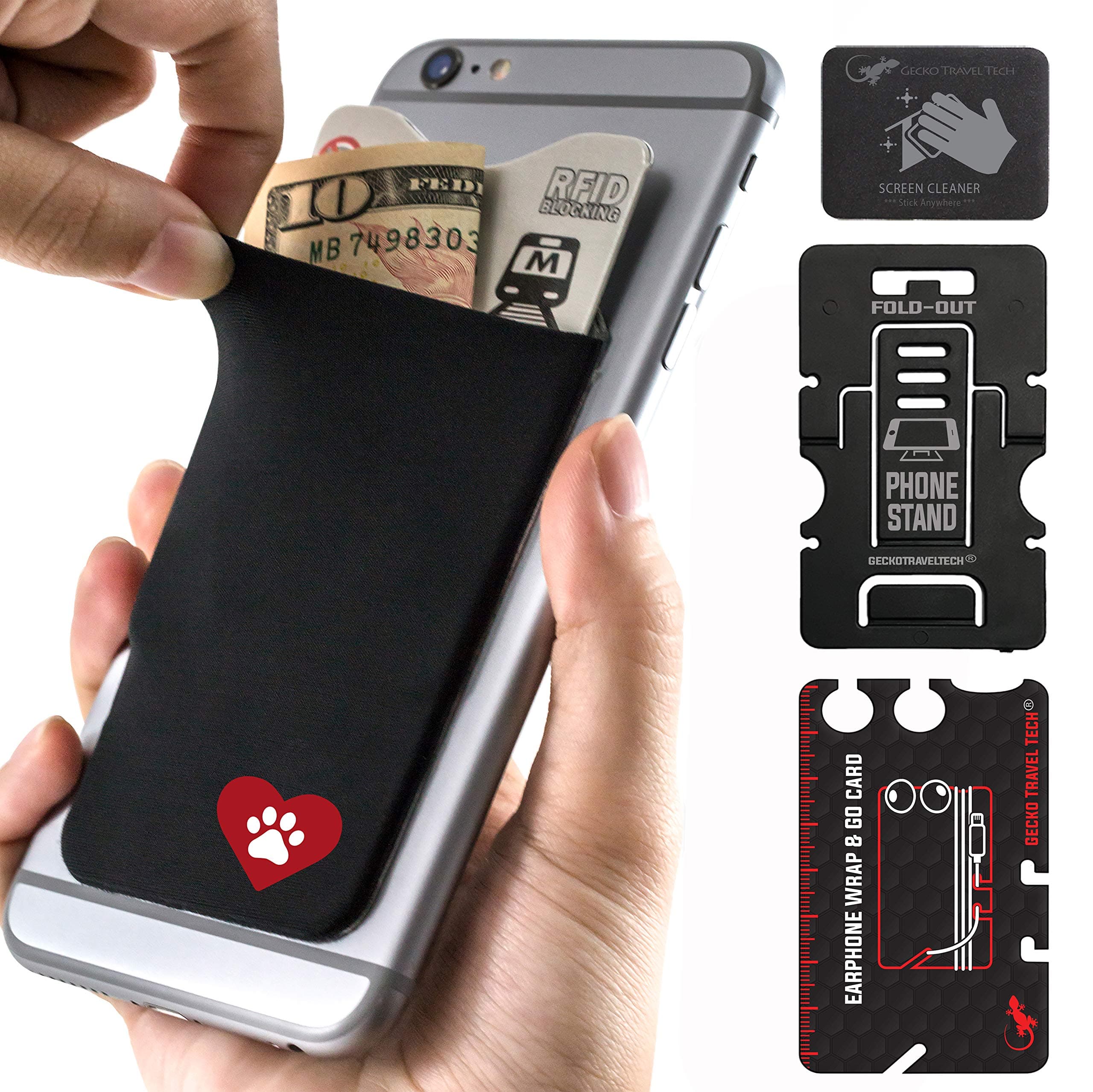 Gecko Travel Tech Credit Cardholder - DogHeart Phone Wallet - Phone Card Holder - DogHeart