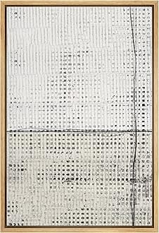 IDEA4WALL Framed Canvas Print Wall Art Grunge White Tan Geometric Grid Pattern Abstract Shapes Illustrations Modern Art Contemporary Relax/Calm for Living Room, Bedroom, Office - 24"x36" Natural